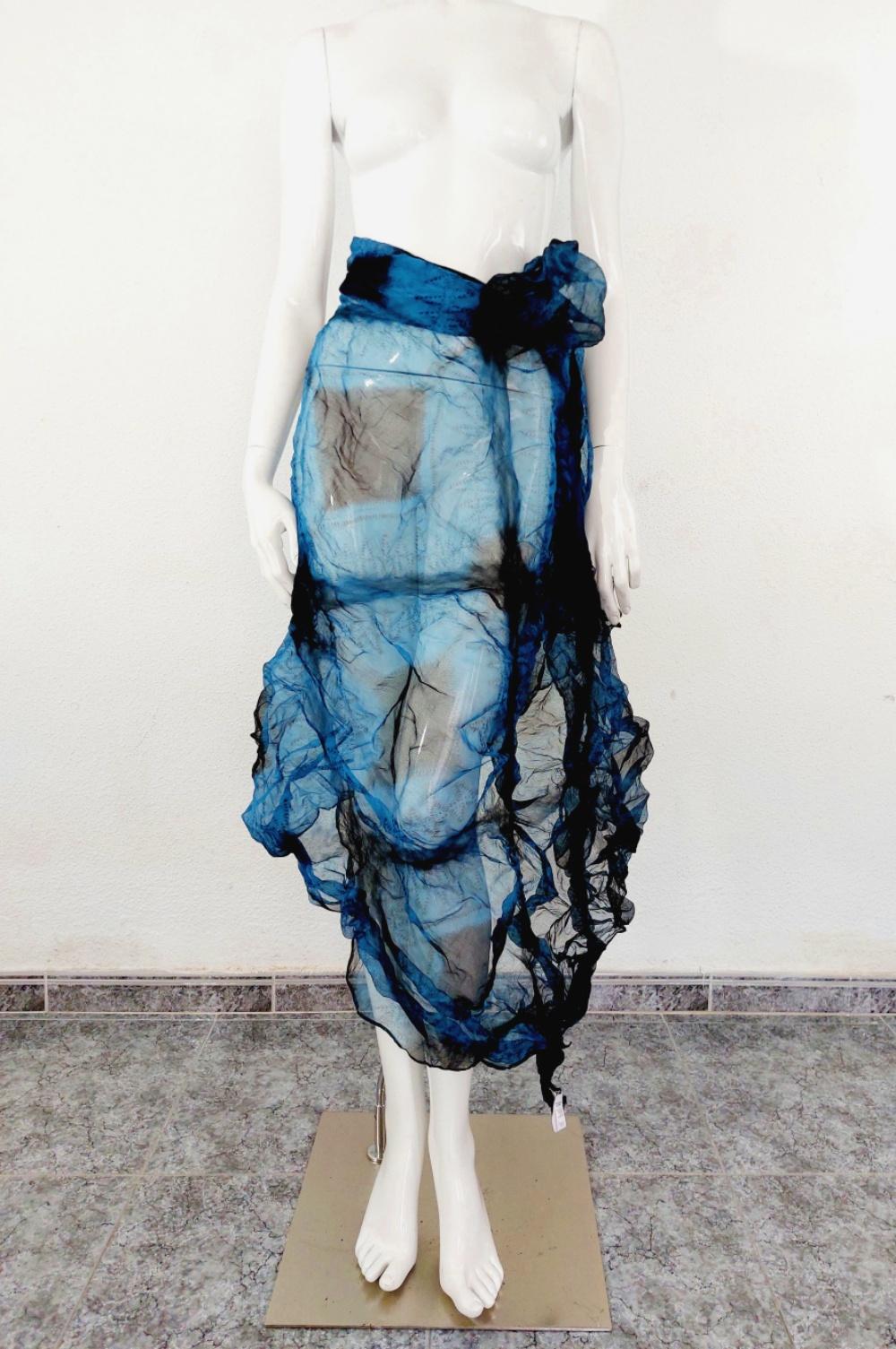 Issey Miyake Transparent Blue Wrinkled Mesh Japanese Blue Fantasy Pareo Scarf In Excellent Condition In PARIS, FR