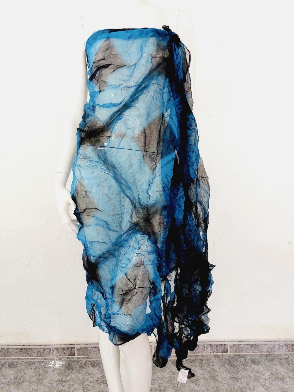 Women's Issey Miyake Transparent Blue Wrinkled Mesh Japanese Blue Fantasy Pareo Scarf