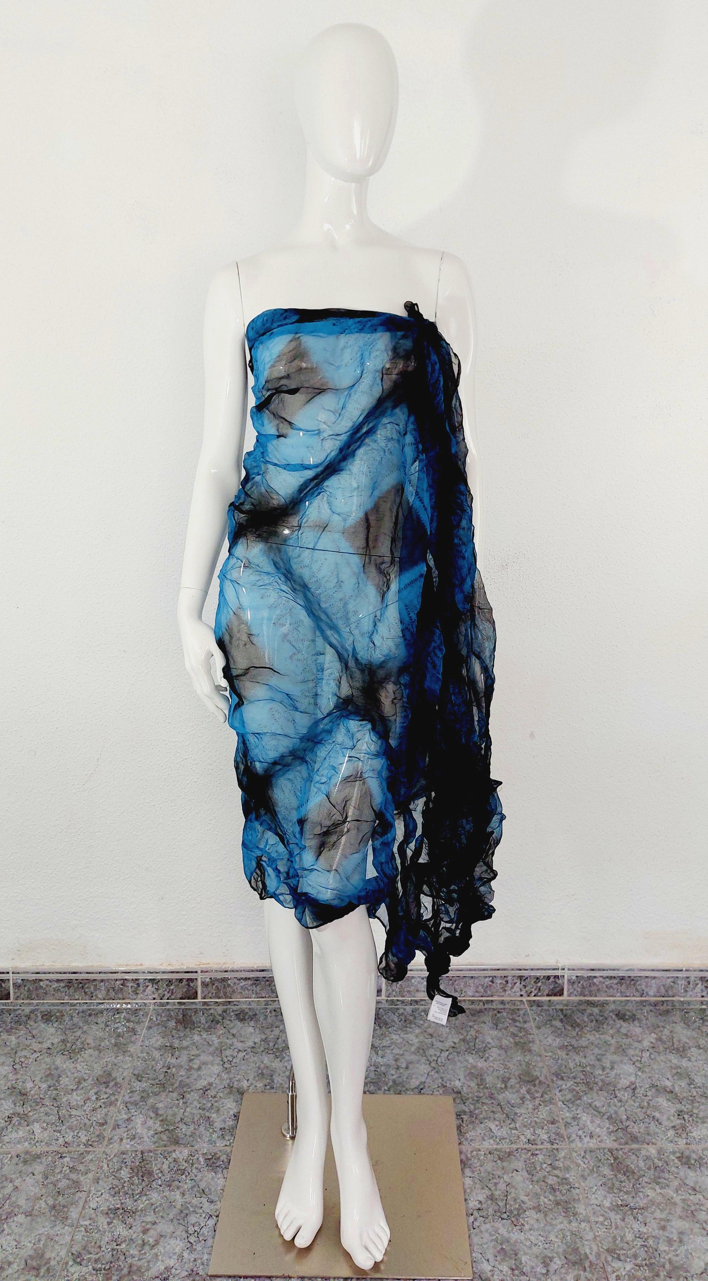 Issey Miyake Transparent Blue Wrinkled Mesh Japanese Blue Fantasy Pareo Scarf For Sale 1