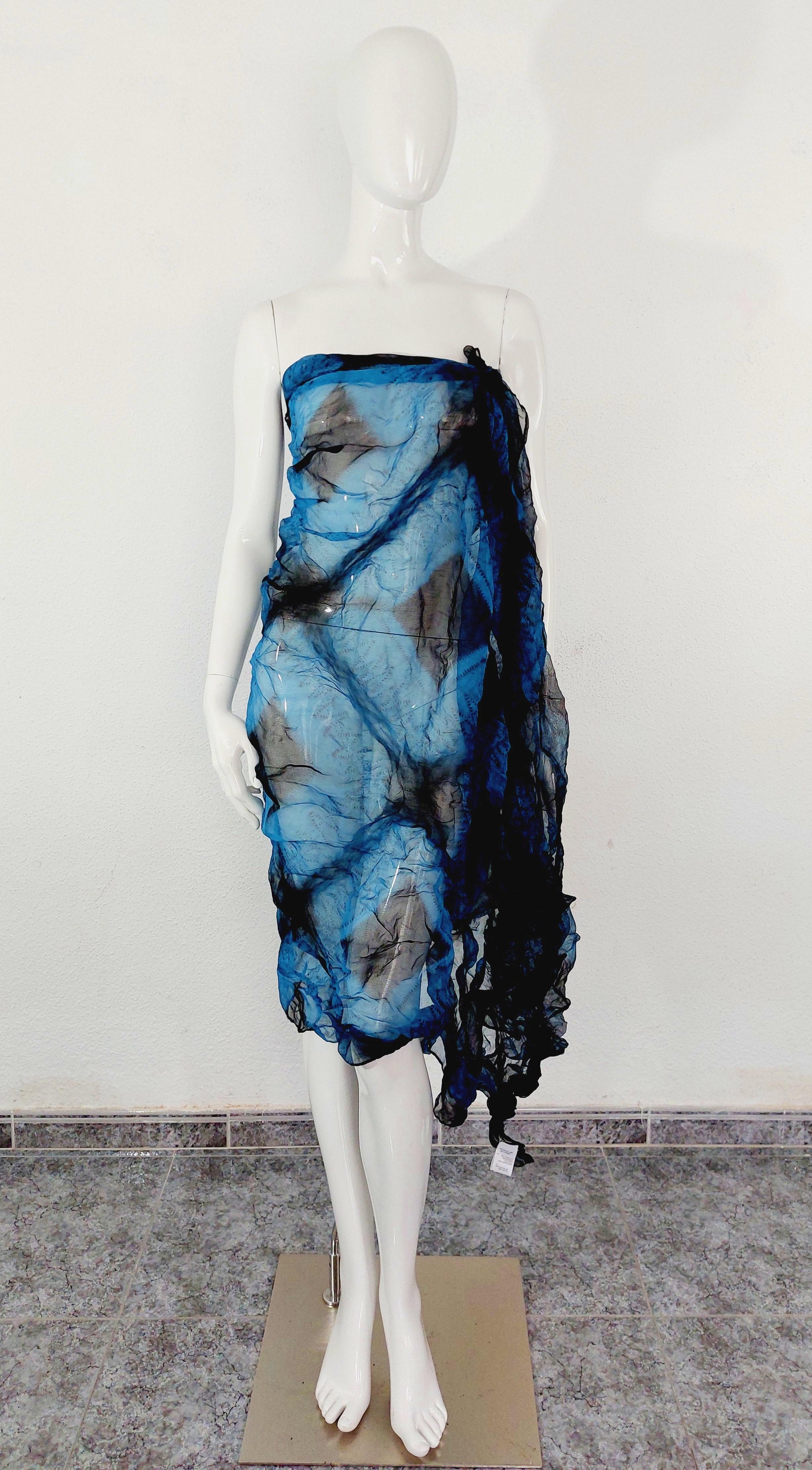 Issey Miyake Transparent Blue Wrinkled Mesh Japanese Blue Fantasy Pareo Scarf 1