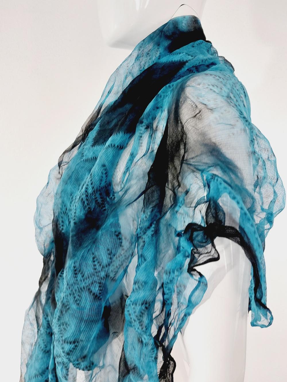 Issey Miyake Transparent Blue Wrinkled Mesh Japanese Blue Fantasy Pareo Scarf 4