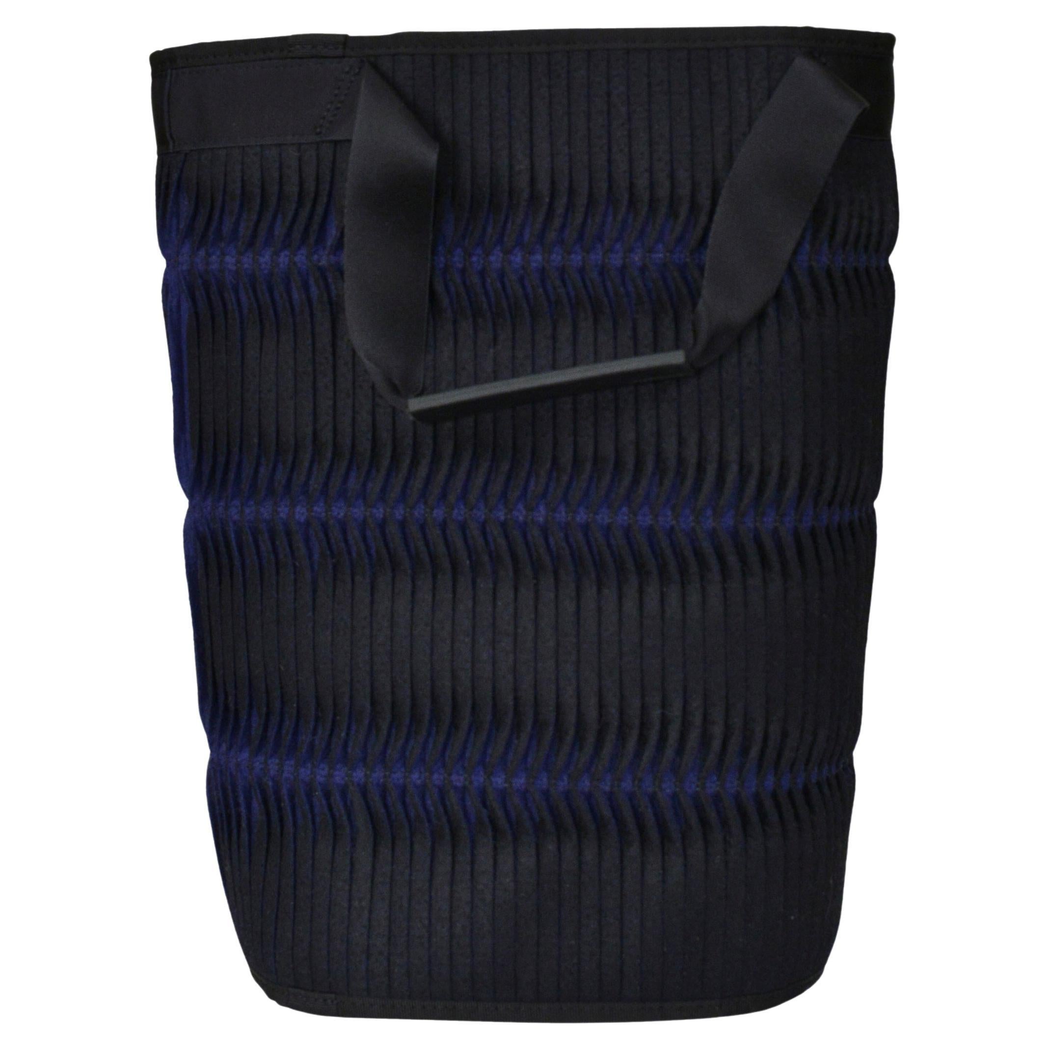 Issey Miyake Vertical Pleated Cylinder Bag With "Stop Television" Print 2001 For Sale