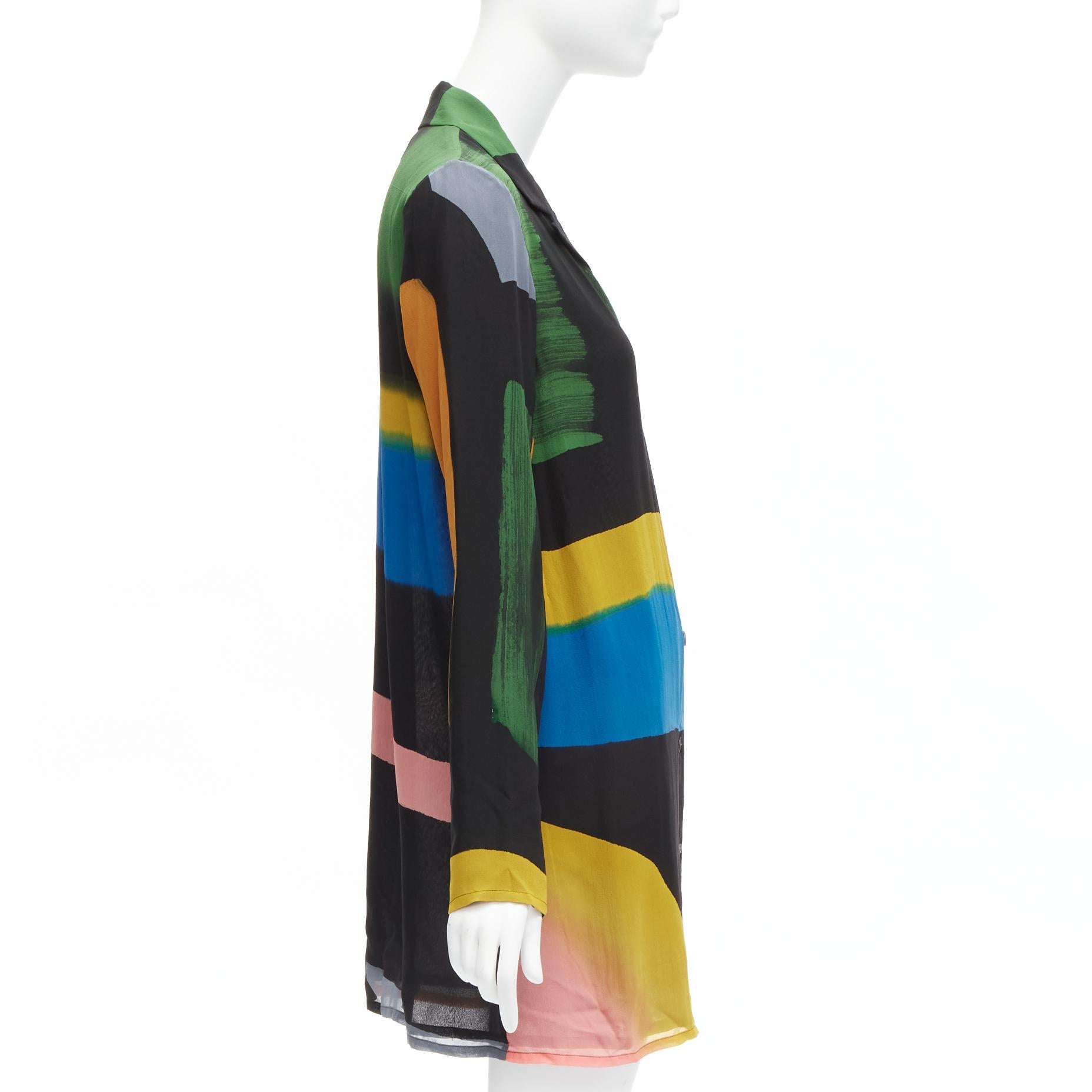 Donna Issey Miyake Vintage 100% seta con stampa a pennello, giacca lunga overshirt M. in vendita