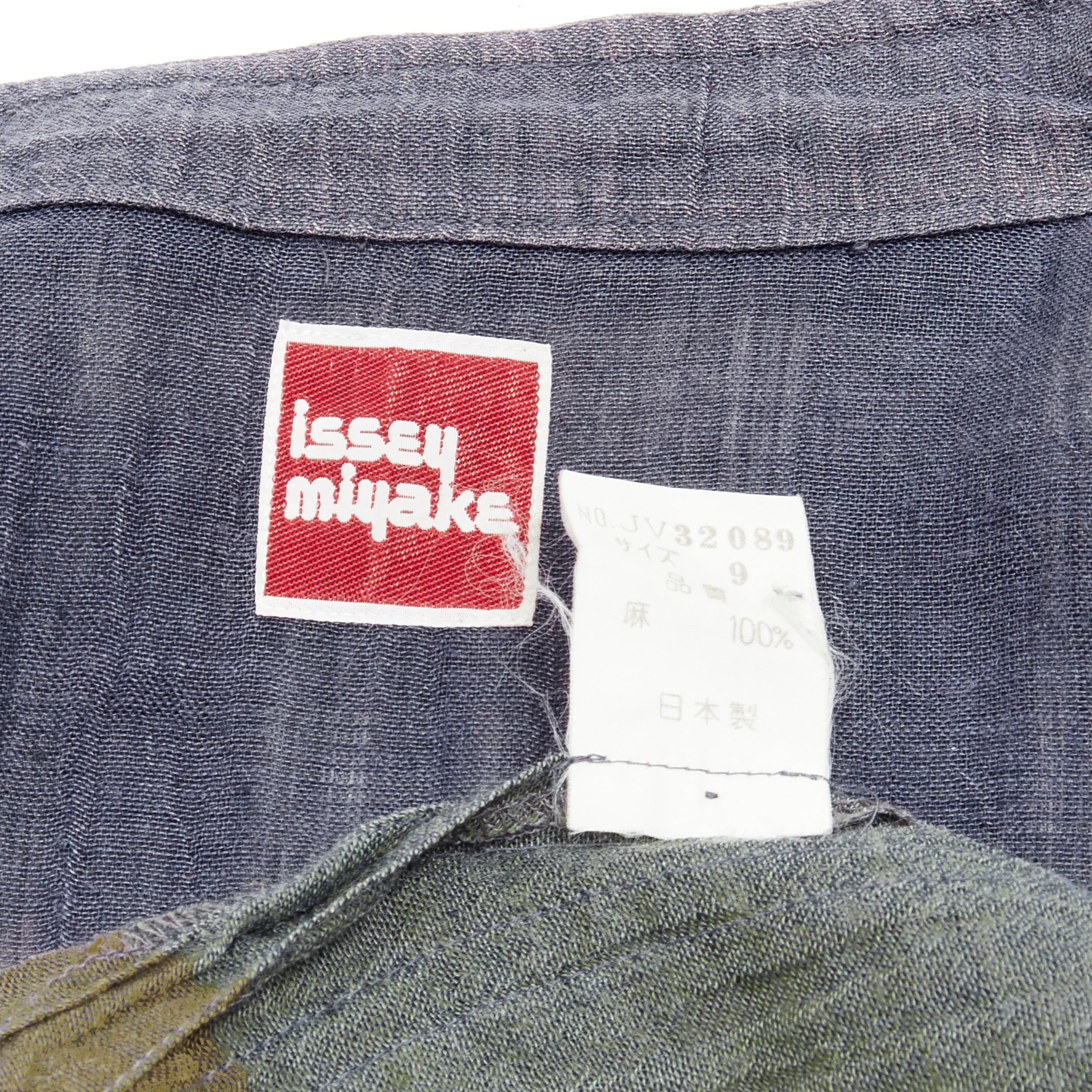 ISSEY MIYAKE Vintage 1970's 100% linen blue green check patchwork vest JP9 S For Sale 4