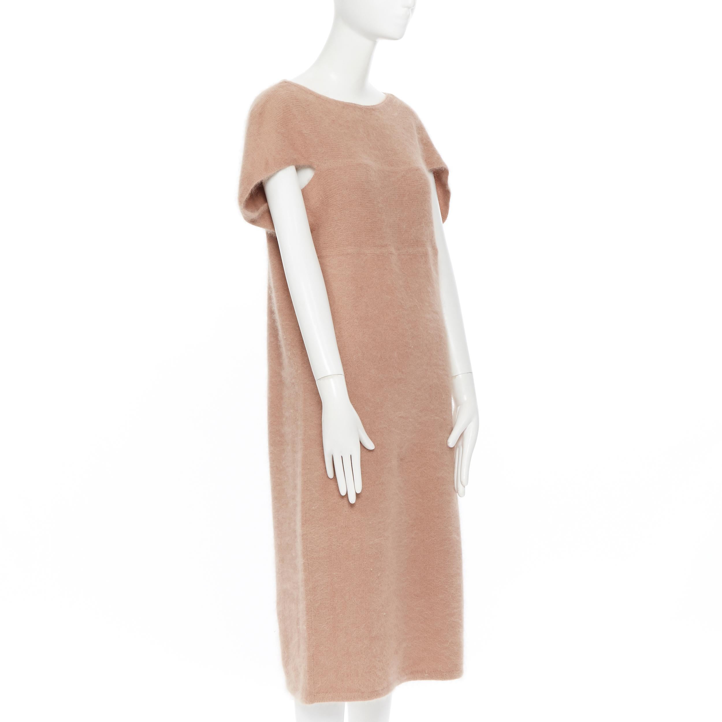 ISSEY MIYAKE Vintage 1980's beige fluffy wool cap sleeve sweater dress M In Excellent Condition In Hong Kong, NT