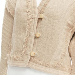 ISSEY MIYAKE Vintage 1980s beige fringe frayed wool linen cropped boxy coat M