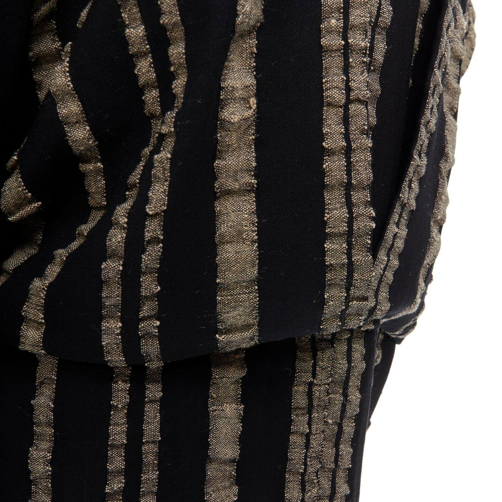 ISSEY MIYAKE Vintage 1980s black gold striped samurai shoulder wool coat M 2