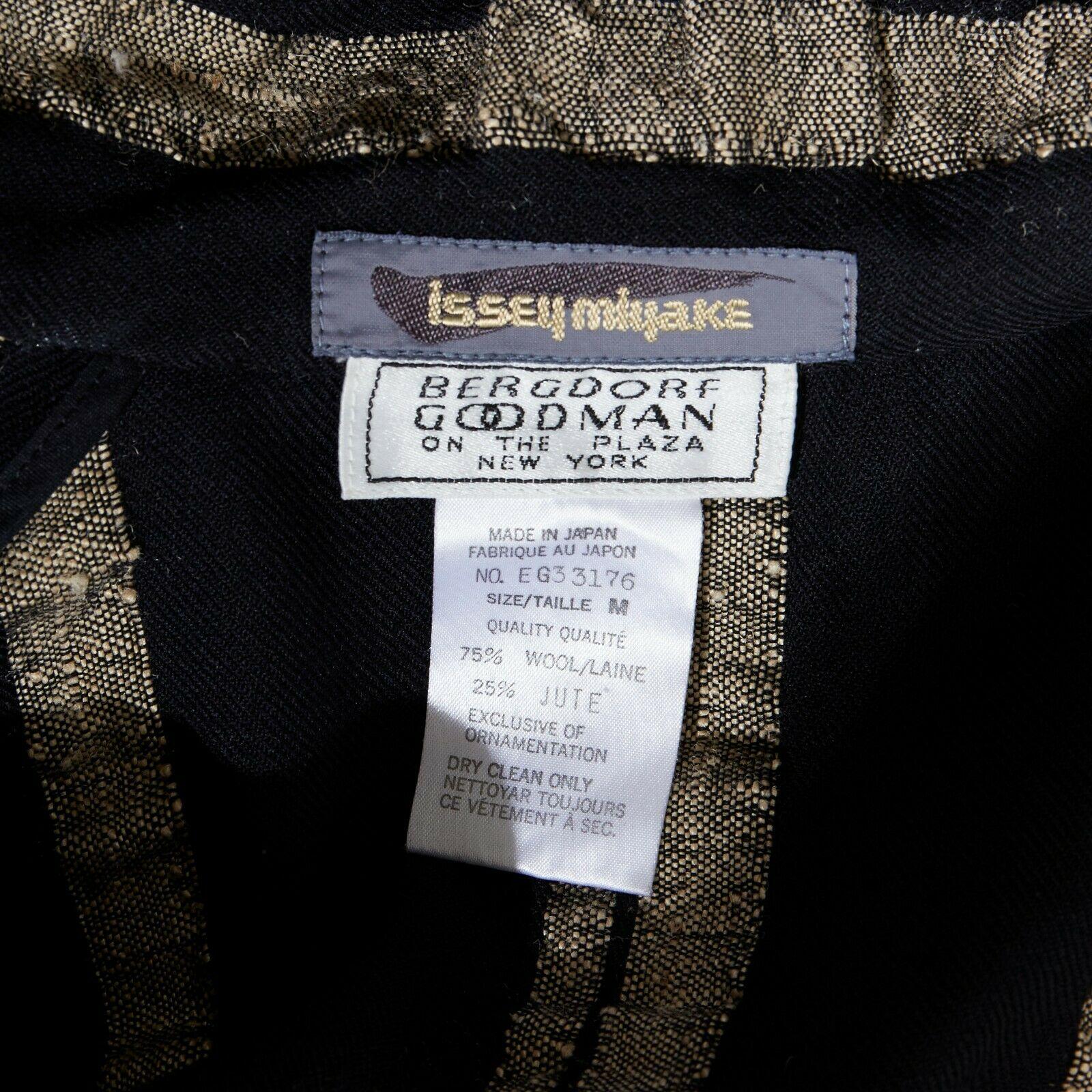 ISSEY MIYAKE Vintage 1980s black gold striped samurai shoulder wool coat M 3