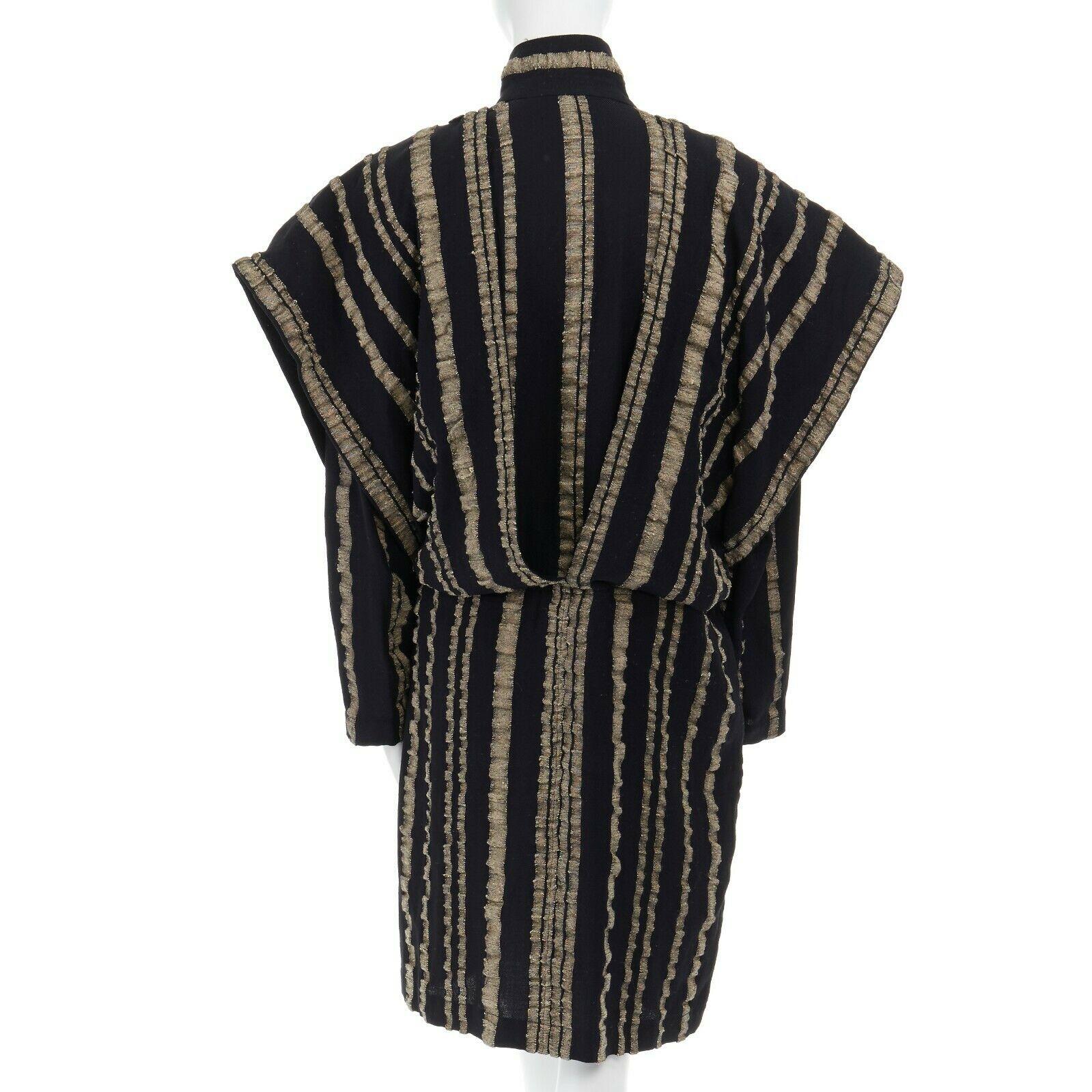Black ISSEY MIYAKE Vintage 1980s black gold striped samurai shoulder wool coat M