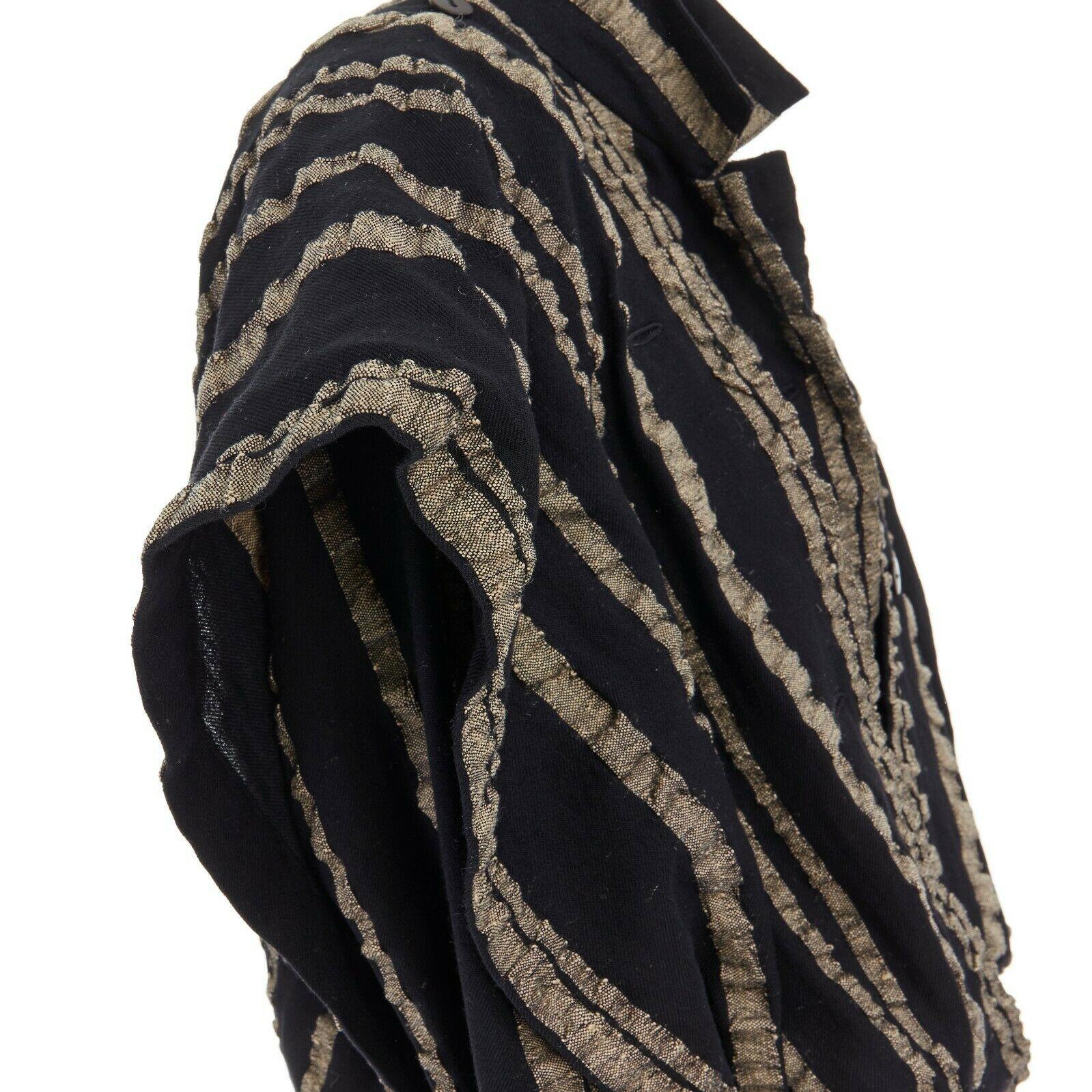 ISSEY MIYAKE Vintage 1980s black gold striped samurai shoulder wool coat M 1