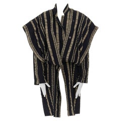 ISSEY MIYAKE Vintage 1980s black gold striped samurai shoulder wool coat M