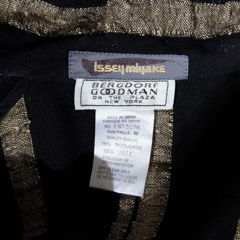 ISSEY MIYAKE Vintage 1980s black gold striped samurai shoulder wool coat M US8 6