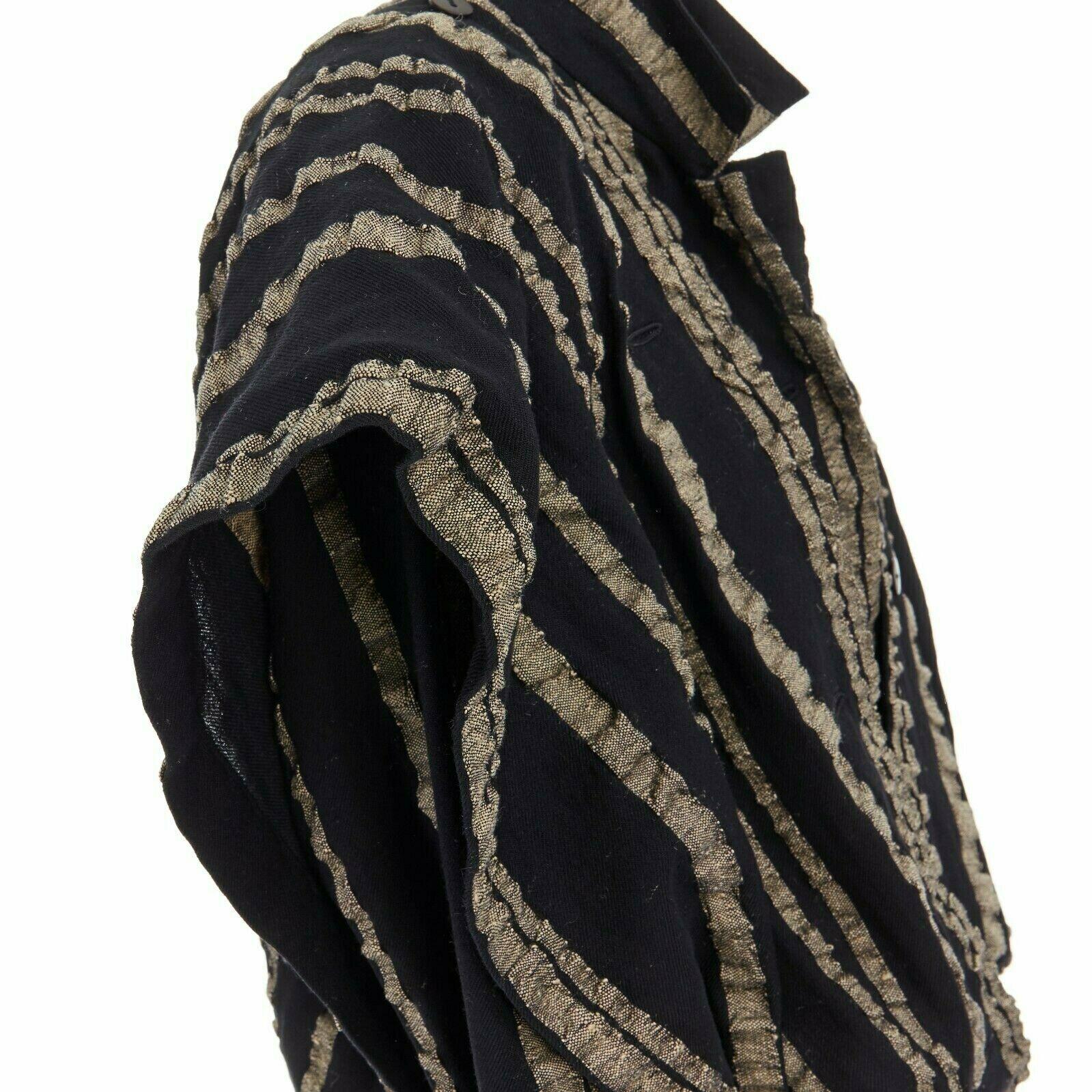 ISSEY MIYAKE Vintage 1980s black gold striped samurai shoulder wool coat M US8 For Sale 4