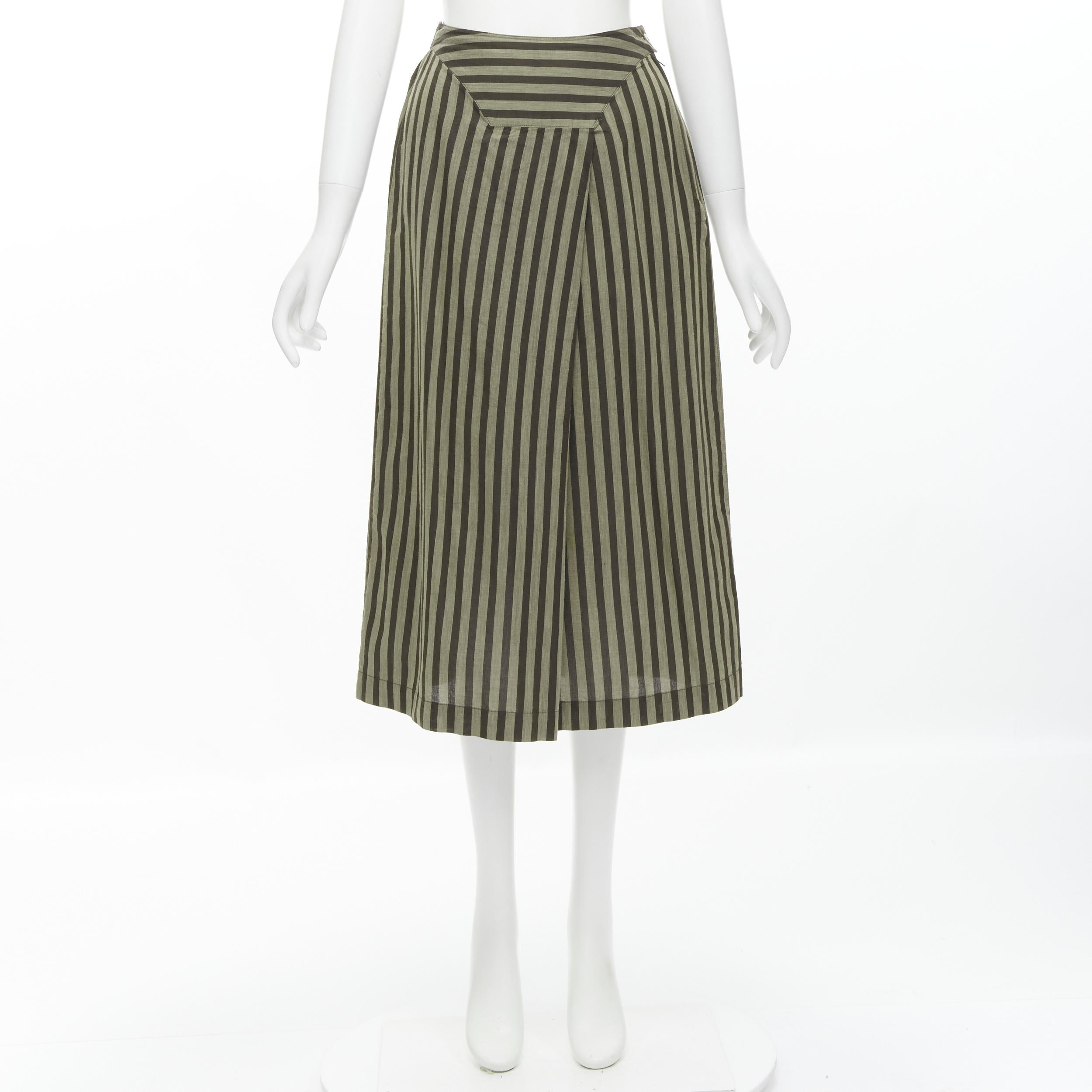 ISSEY MIYAKE Vintage 1980s cotton brown striped diagonal pleat A-line skirt M For Sale 4