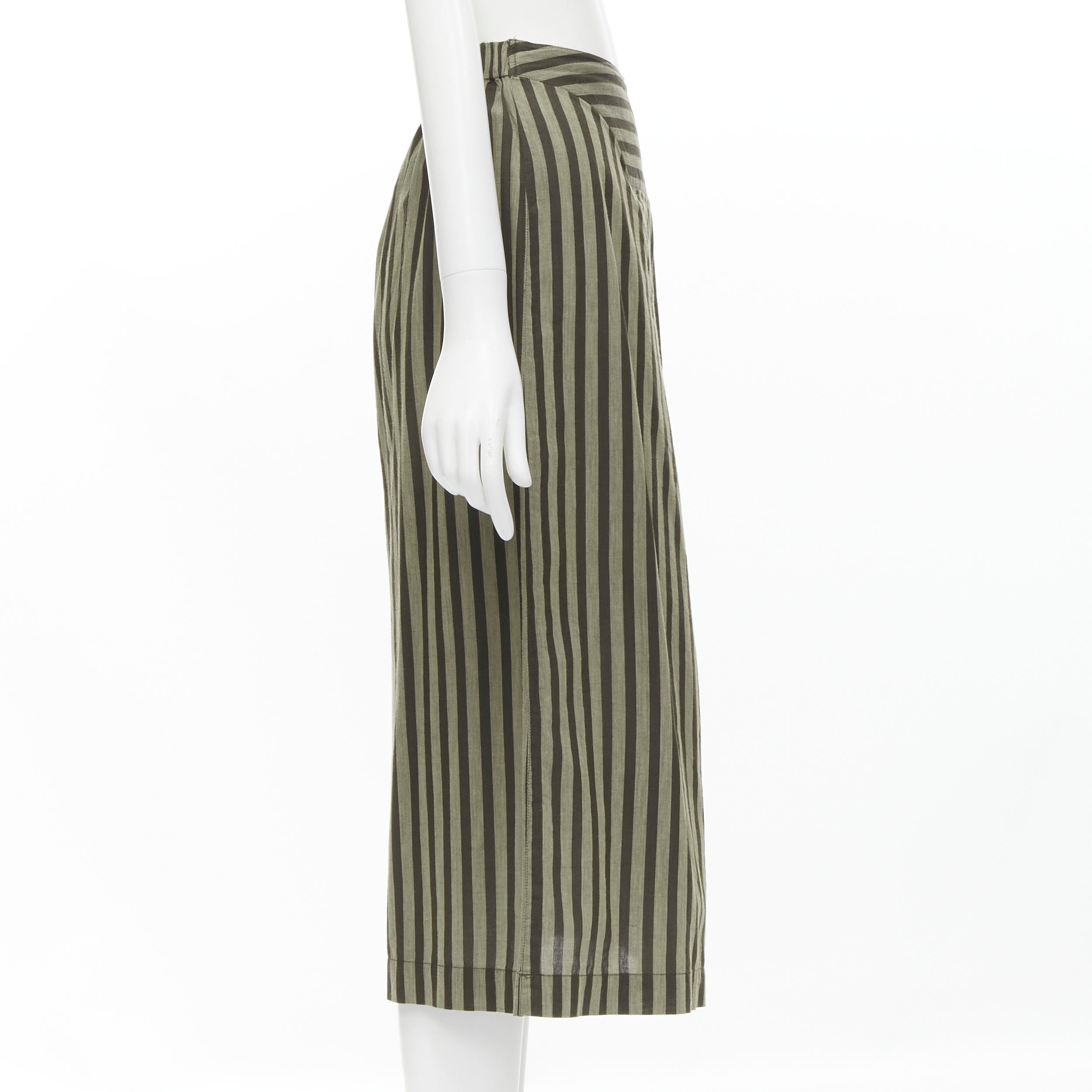 Gray ISSEY MIYAKE Vintage 1980s cotton brown striped diagonal pleat A-line skirt M For Sale