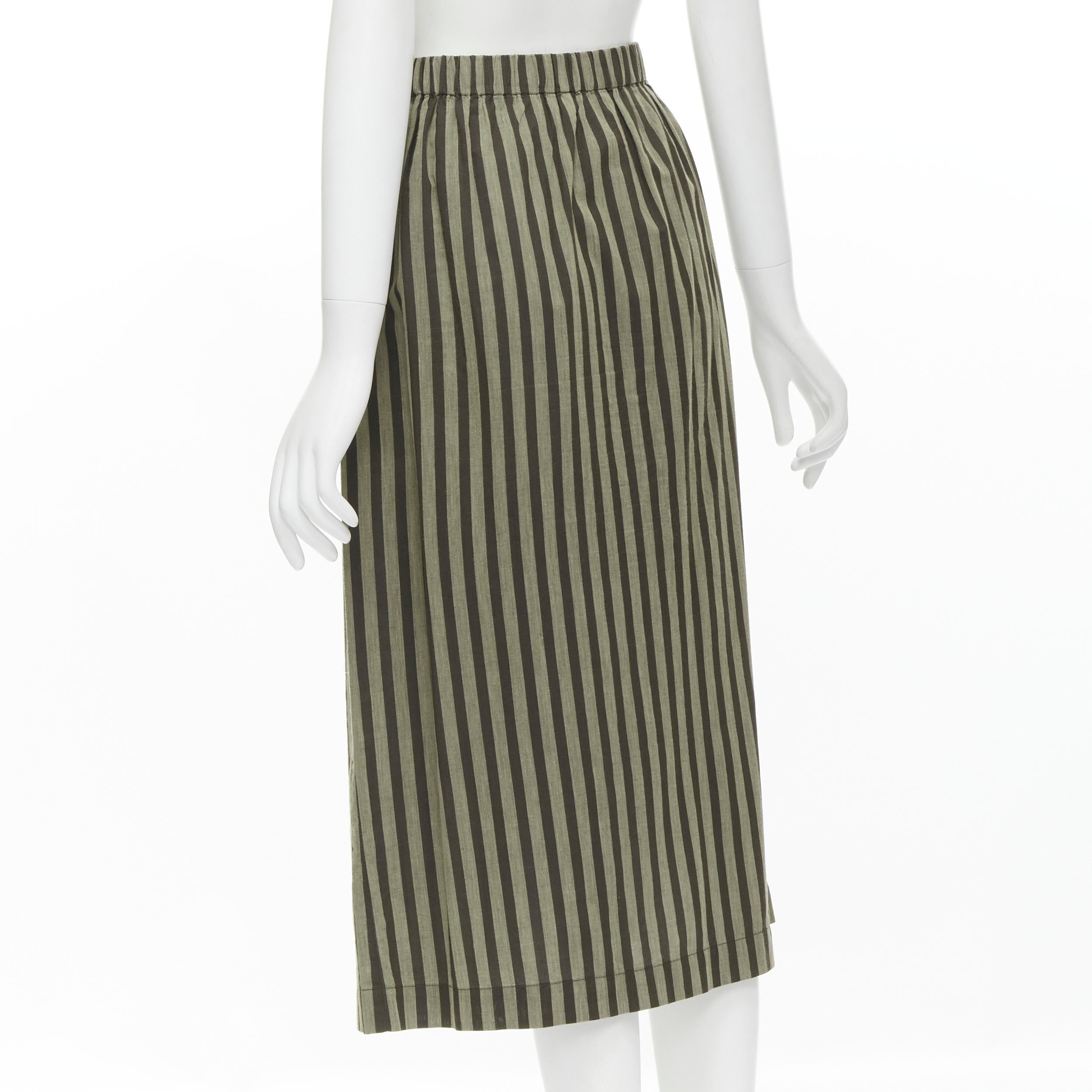 Women's ISSEY MIYAKE Vintage 1980s cotton brown striped diagonal pleat A-line skirt M For Sale
