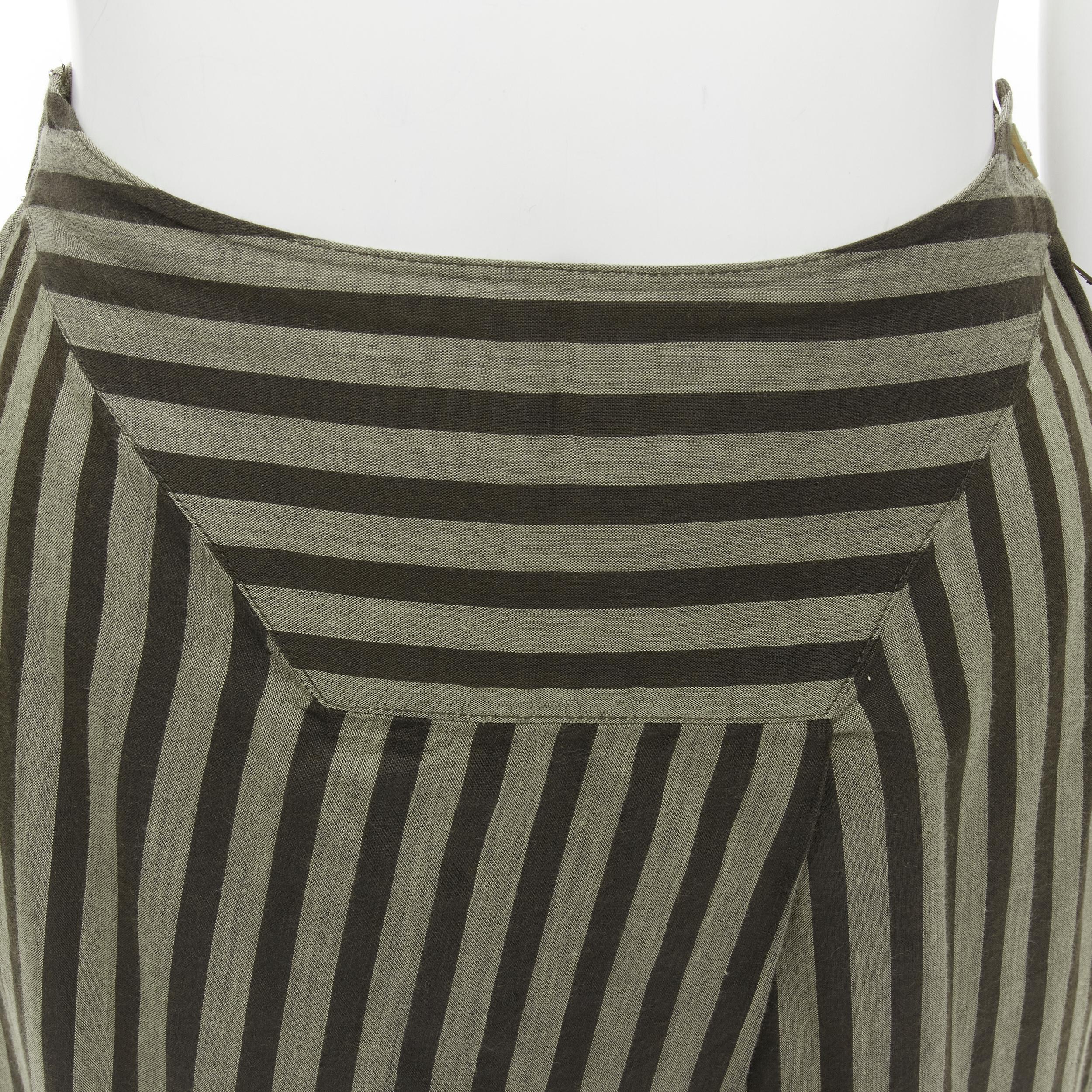 ISSEY MIYAKE Vintage 1980s cotton brown striped diagonal pleat A-line skirt M For Sale 2