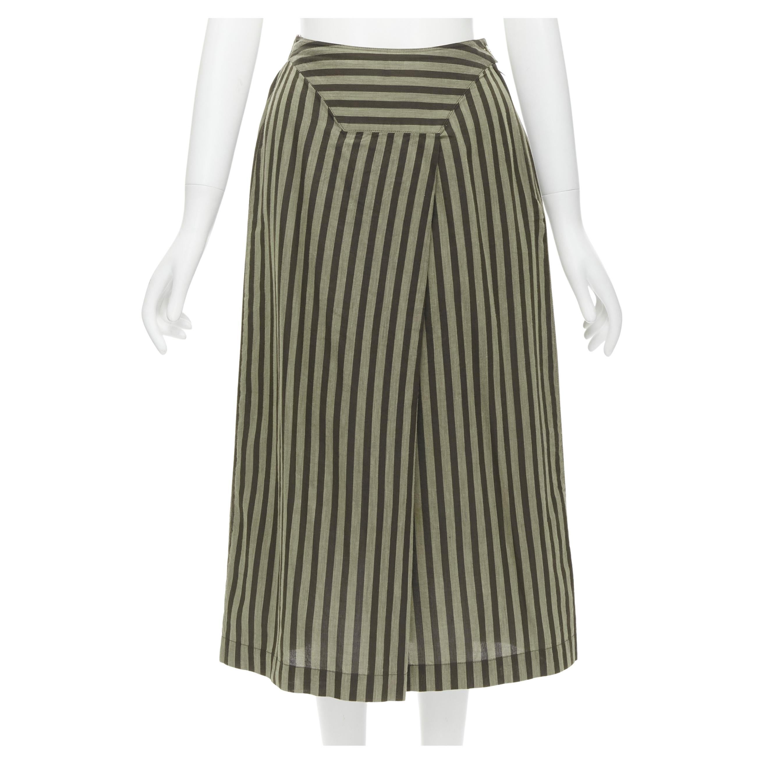 ISSEY MIYAKE Vintage 1980s cotton brown striped diagonal pleat A-line skirt M For Sale