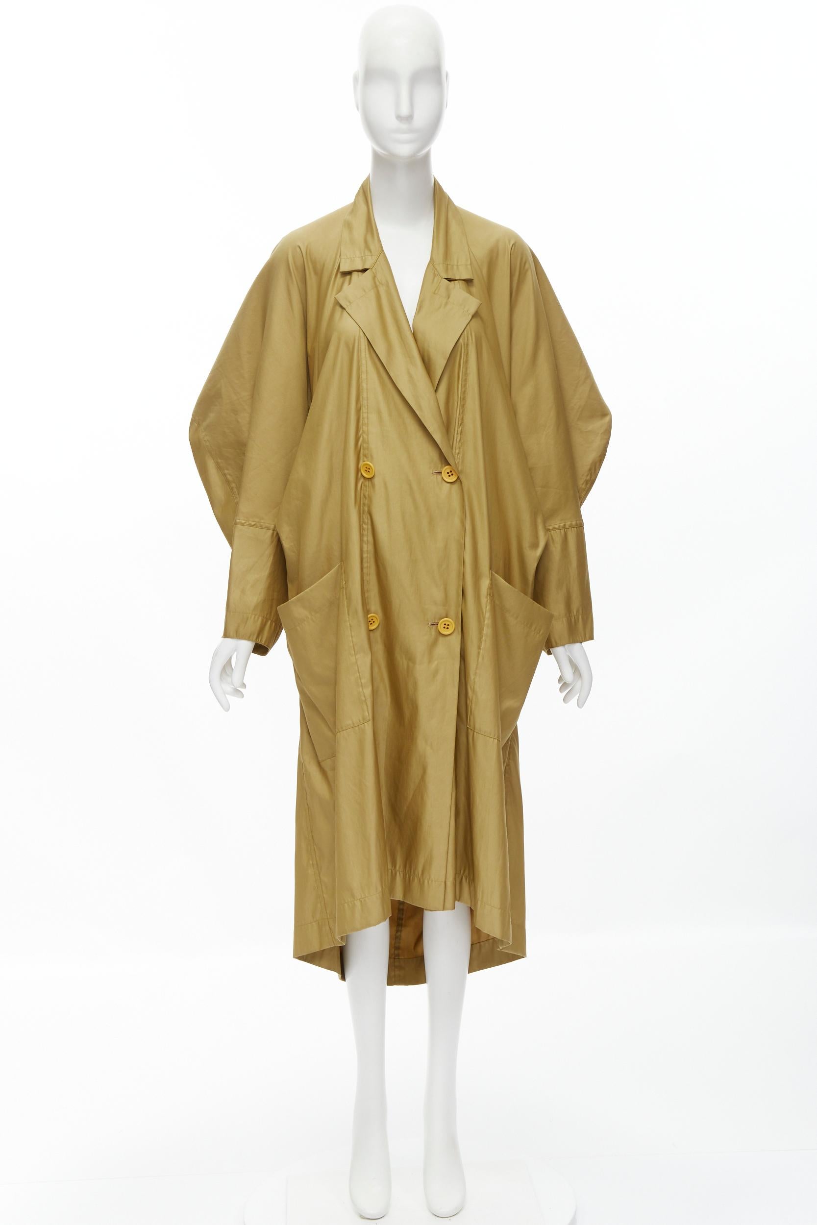 ISSEY MIYAKE Vintage 1980s gold beige parachute draped back trench coat M For Sale 2