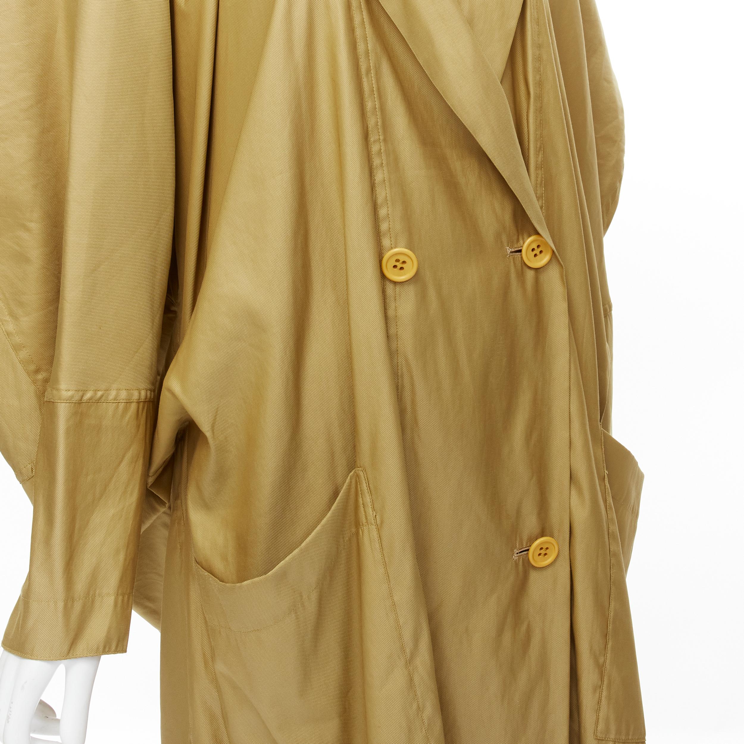 Brown ISSEY MIYAKE Vintage 1980s gold beige parachute draped back trench coat M For Sale