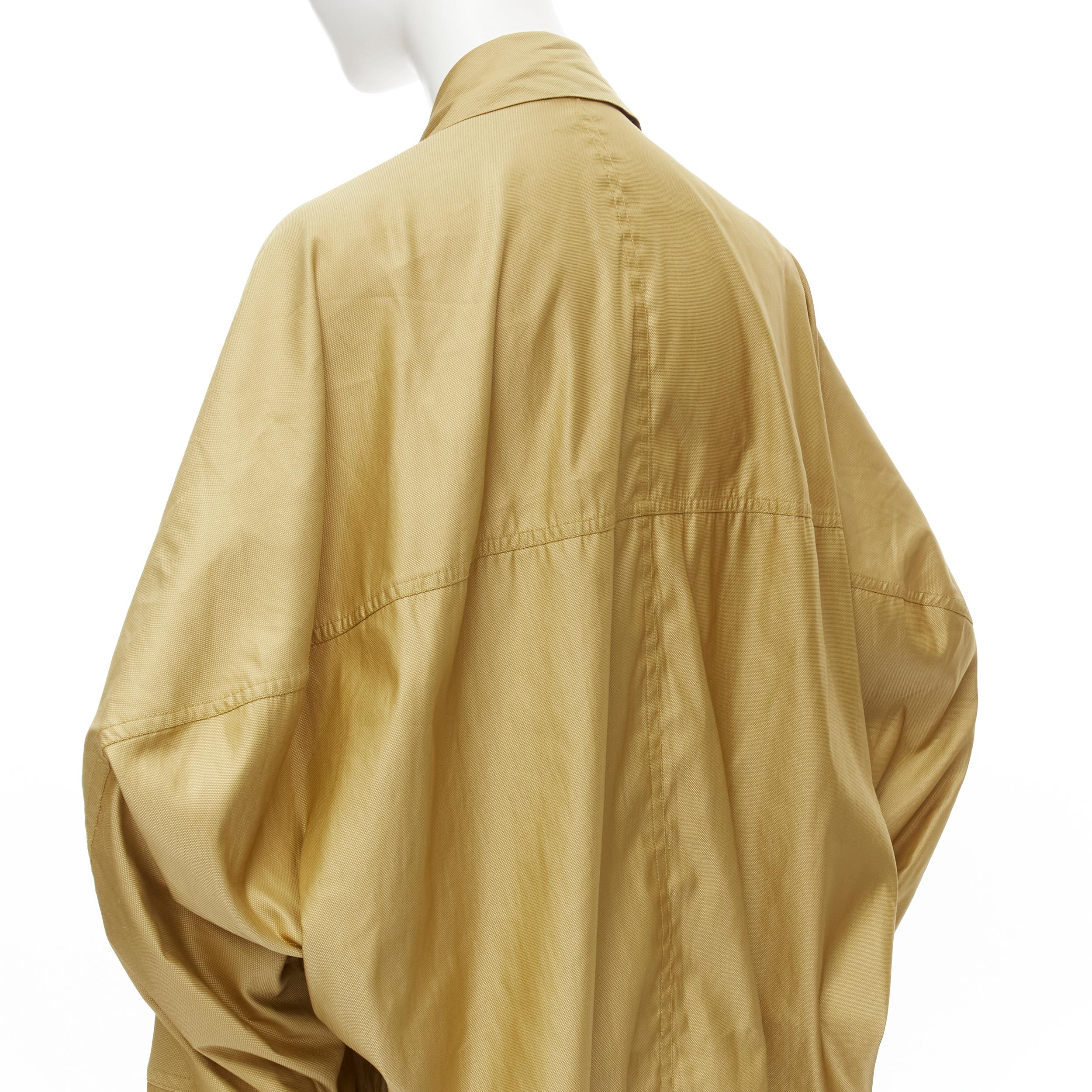 ISSEY MIYAKE Vintage 1980s gold beige parachute draped back trench coat M In Excellent Condition For Sale In Hong Kong, NT