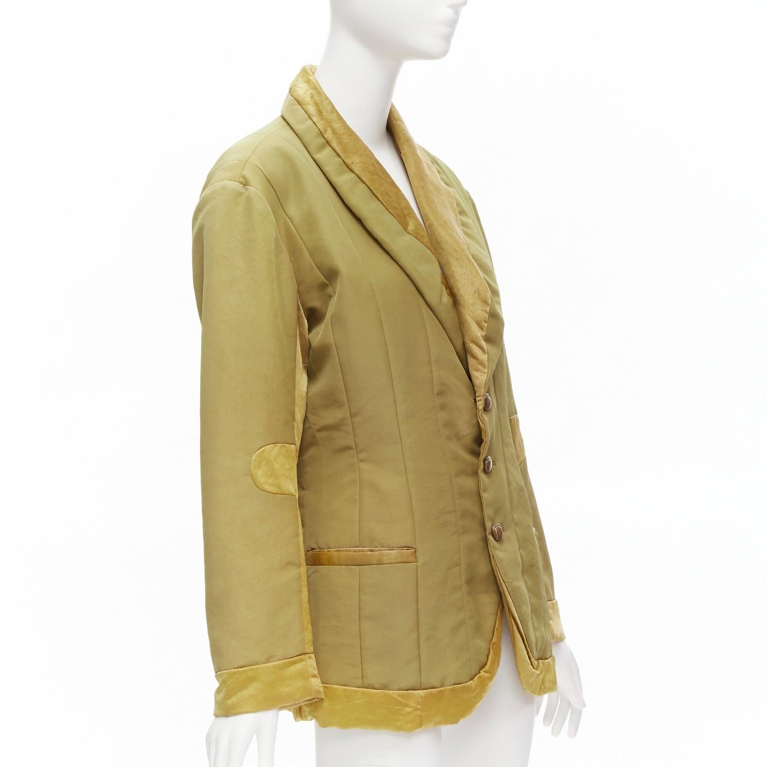 ISSEY MIYAKE Vintage 1980s khaki brown contrast 3D cut collar patch insert jacke In Fair Condition For Sale In Hong Kong, NT
