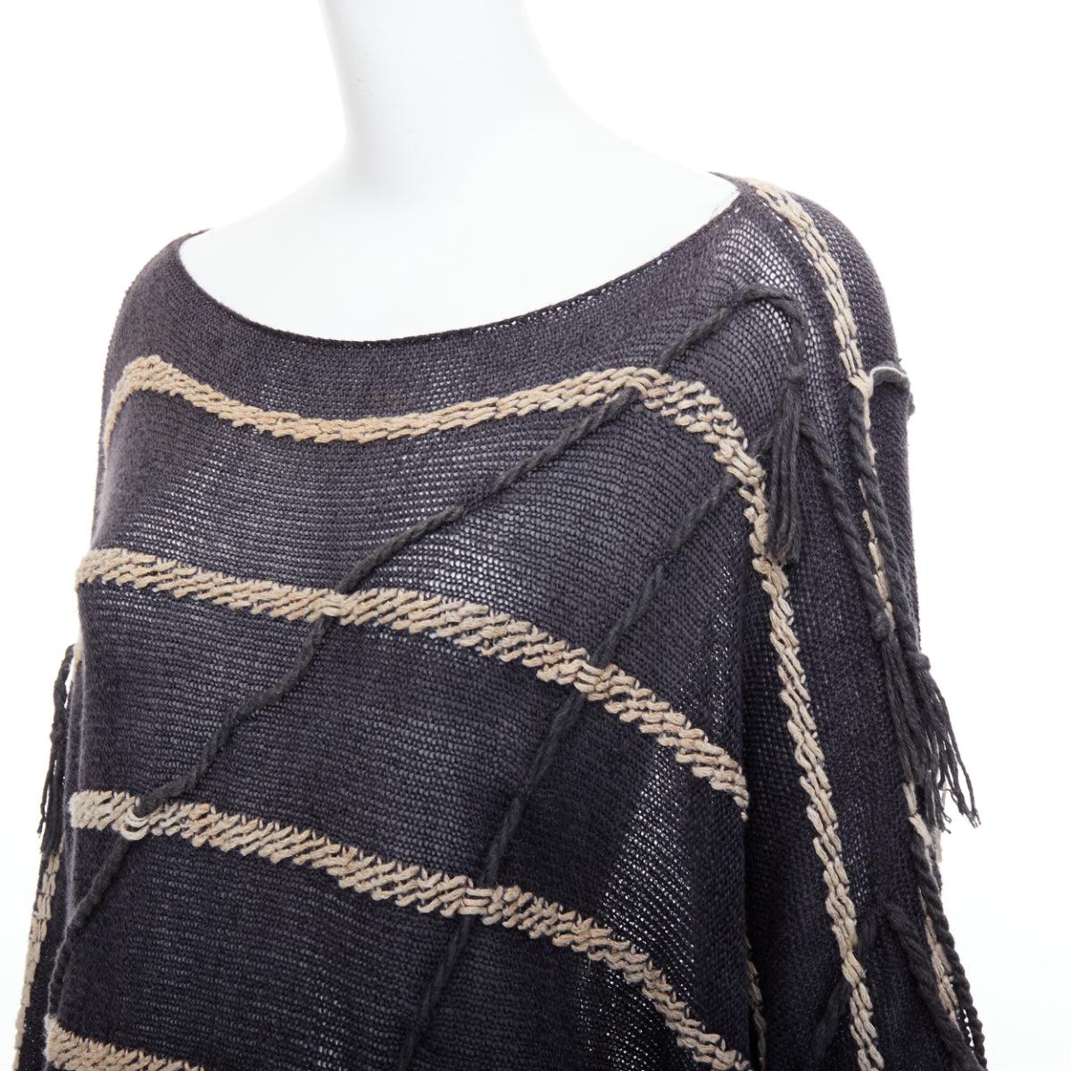 ISSEY MIYAKE Vintage 1980s light grey striped paneled side fringe trim skirt M For Sale 2