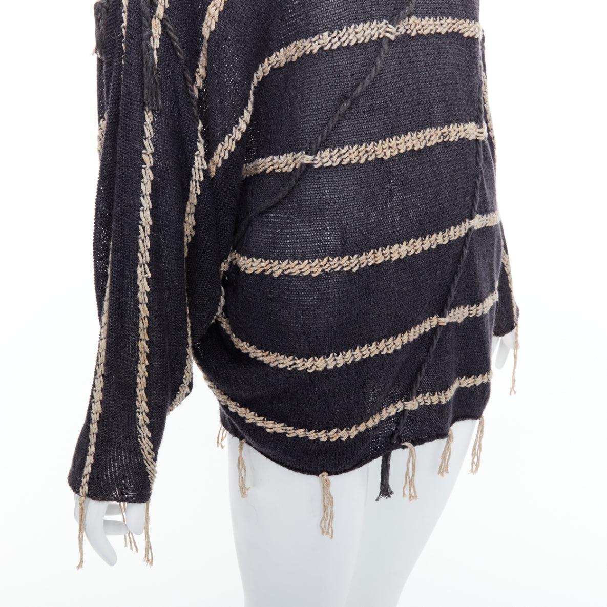 ISSEY MIYAKE Vintage 1980s light grey striped paneled side fringe trim skirt M For Sale 3