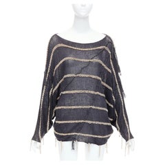 ISSEY MIYAKE Vintage 1980s hellgrau gestreift getäfelt Seite Fransen trimmen Rock M