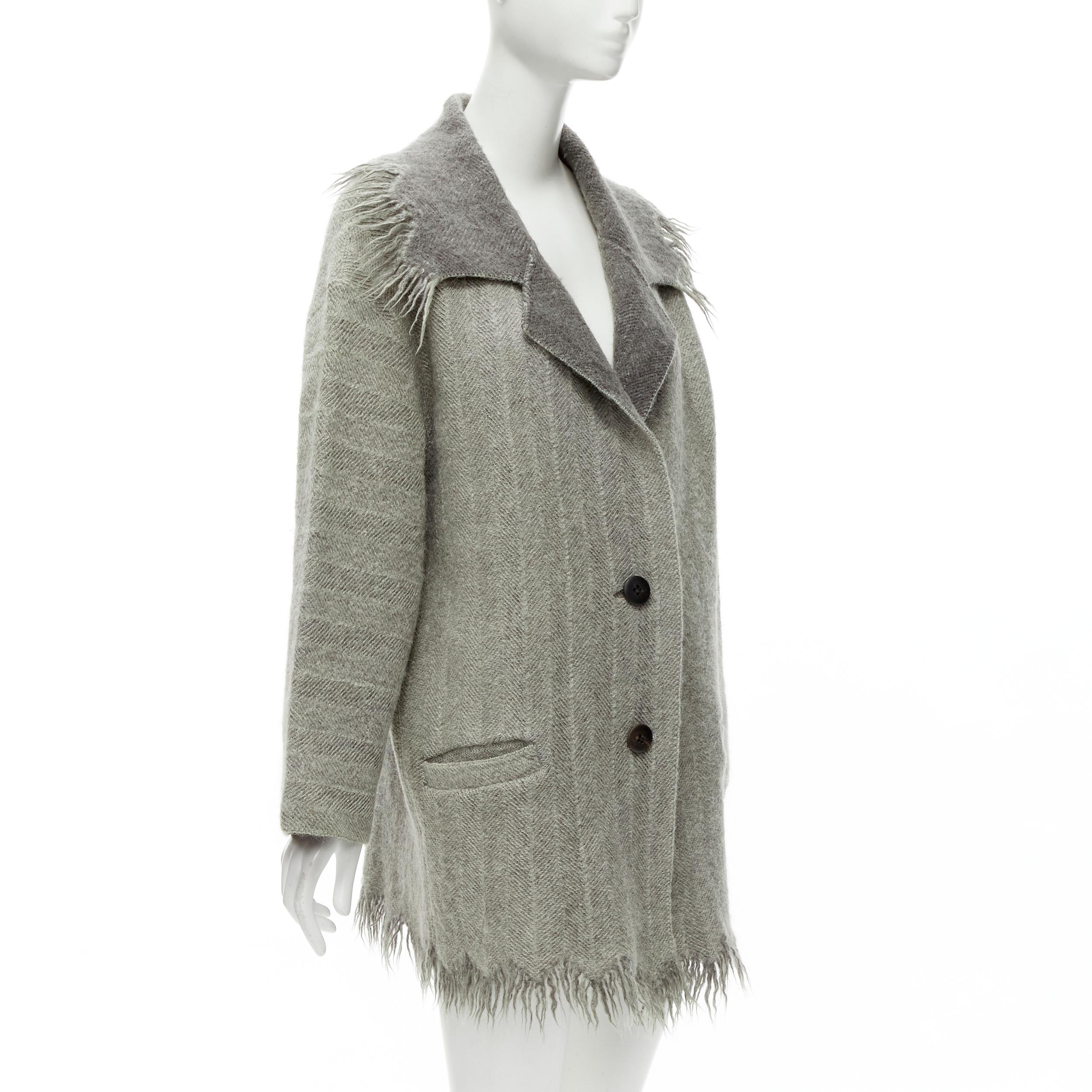 ISSEY MIYAKE Vintage 1992 Runway grey frayed edge wide collar wool coat M In Good Condition For Sale In Hong Kong, NT