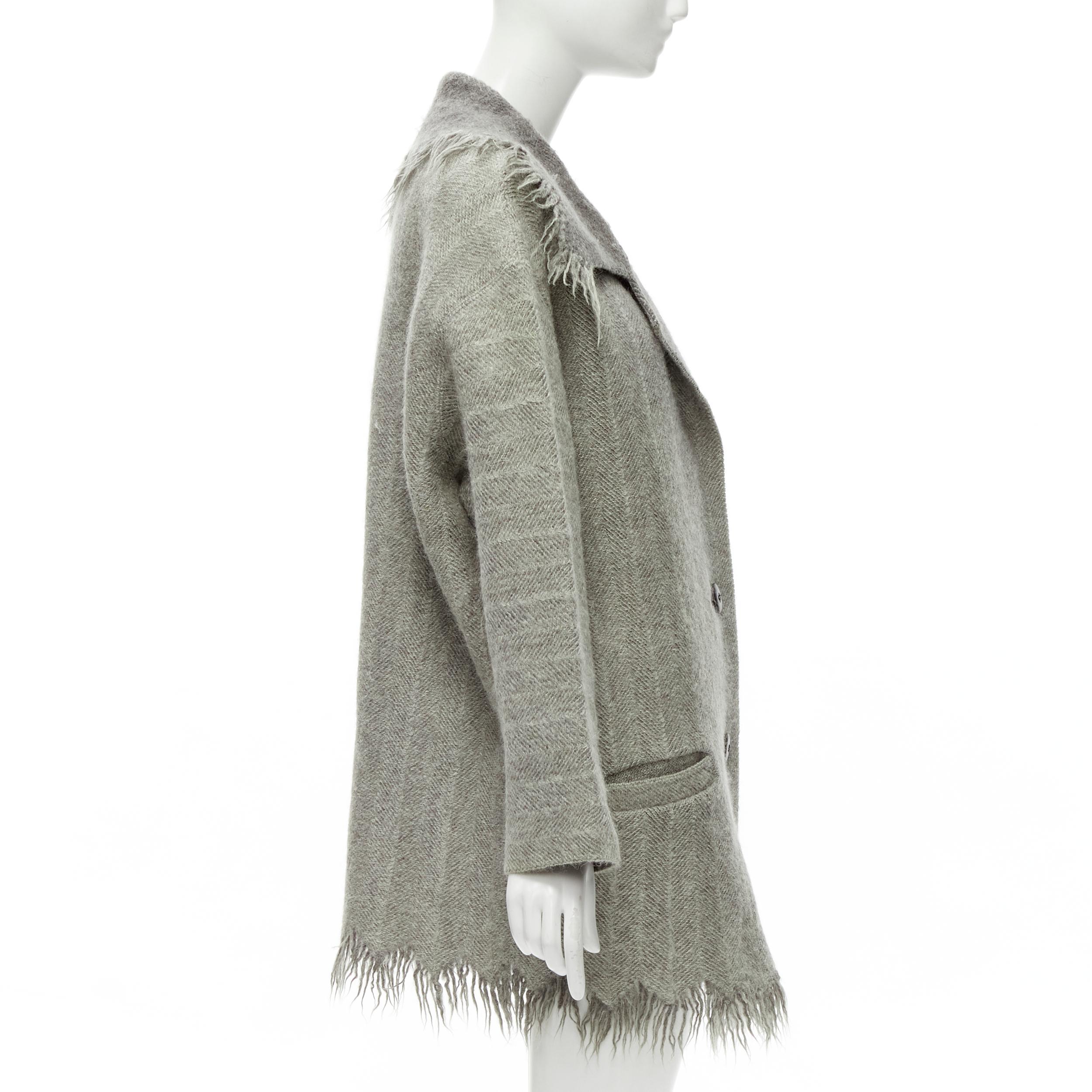 Women's ISSEY MIYAKE Vintage 1992 Runway grey frayed edge wide collar wool coat M For Sale