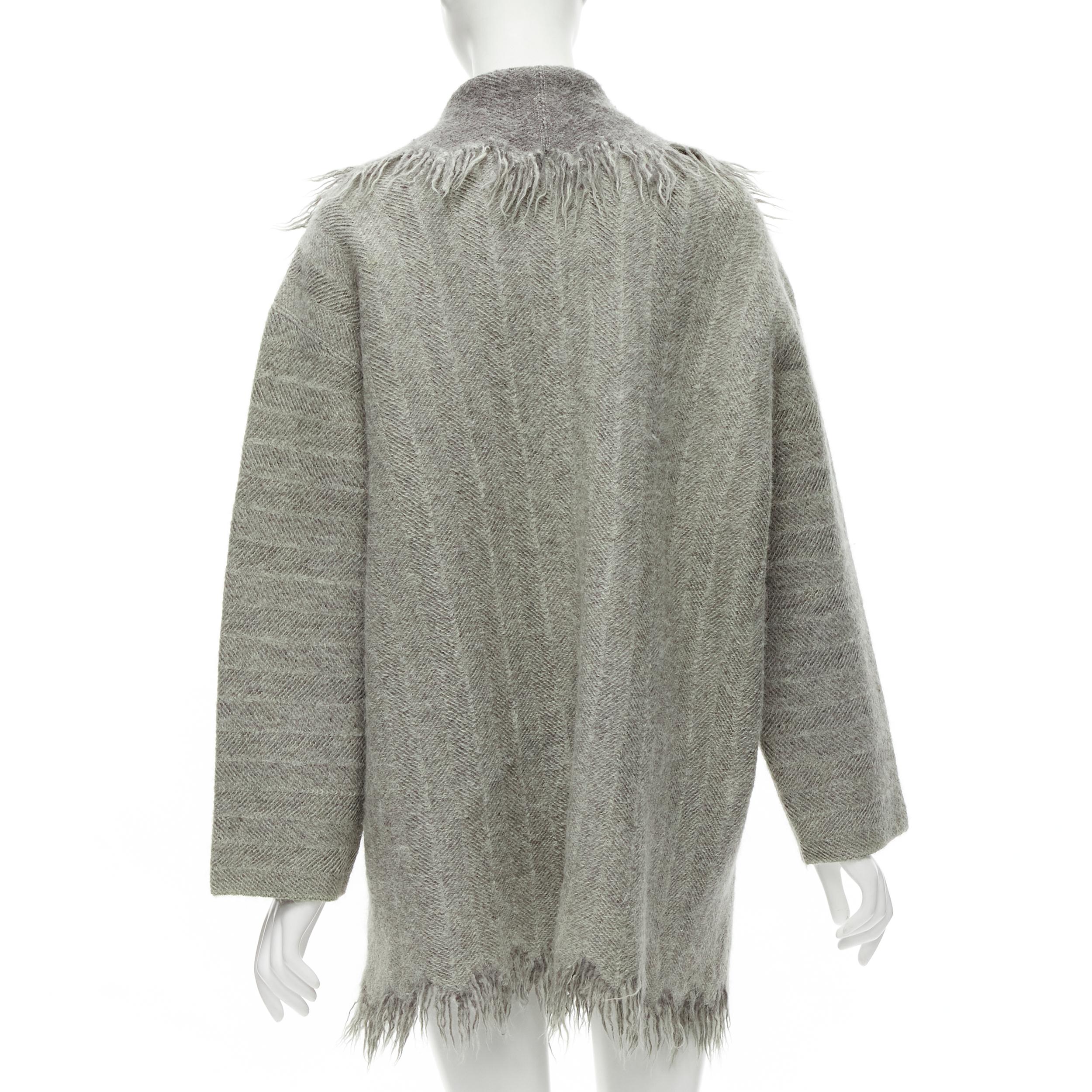 ISSEY MIYAKE Vintage 1992 Runway grey frayed edge wide collar wool coat M For Sale 1