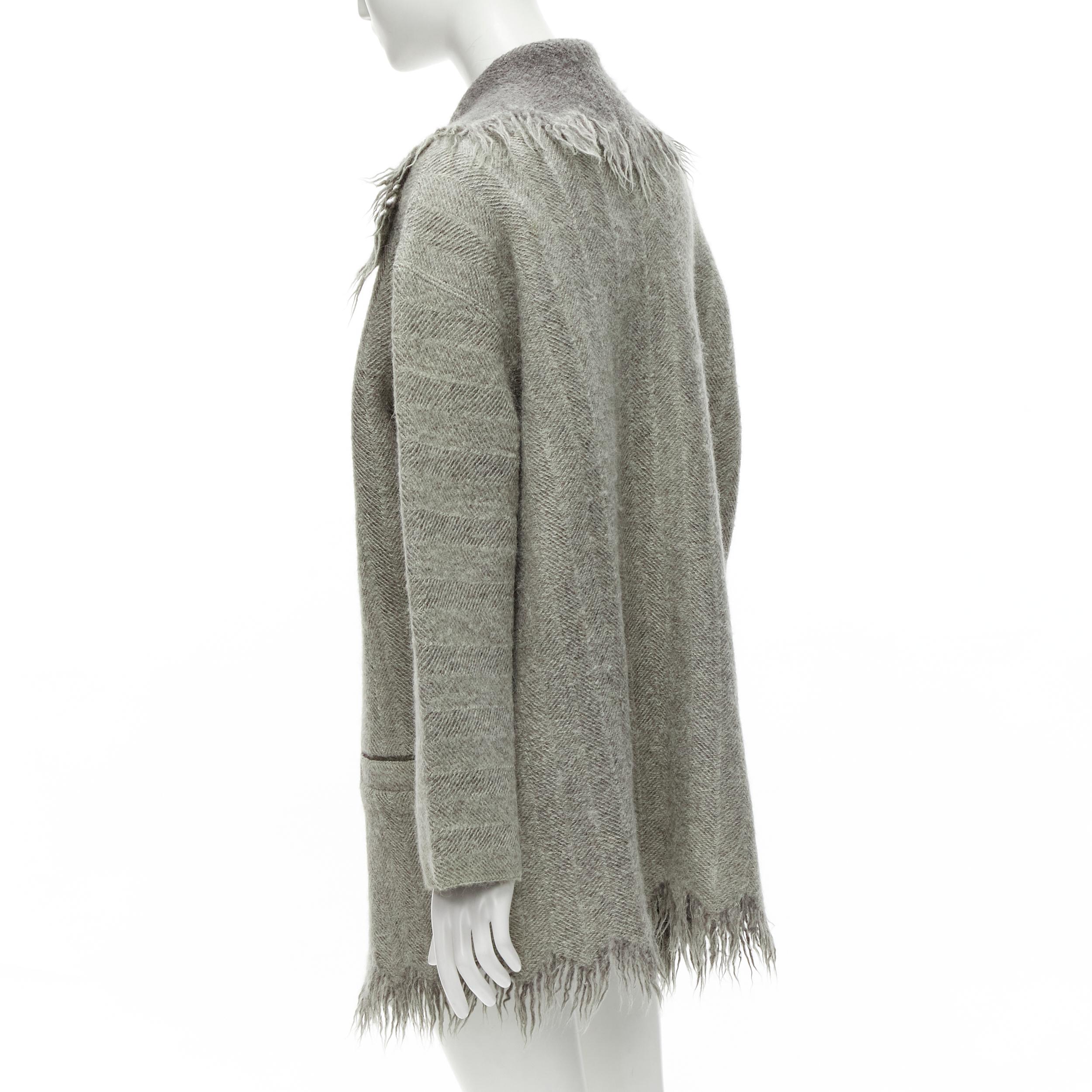 ISSEY MIYAKE Vintage 1992 Runway grey frayed edge wide collar wool coat M For Sale 2