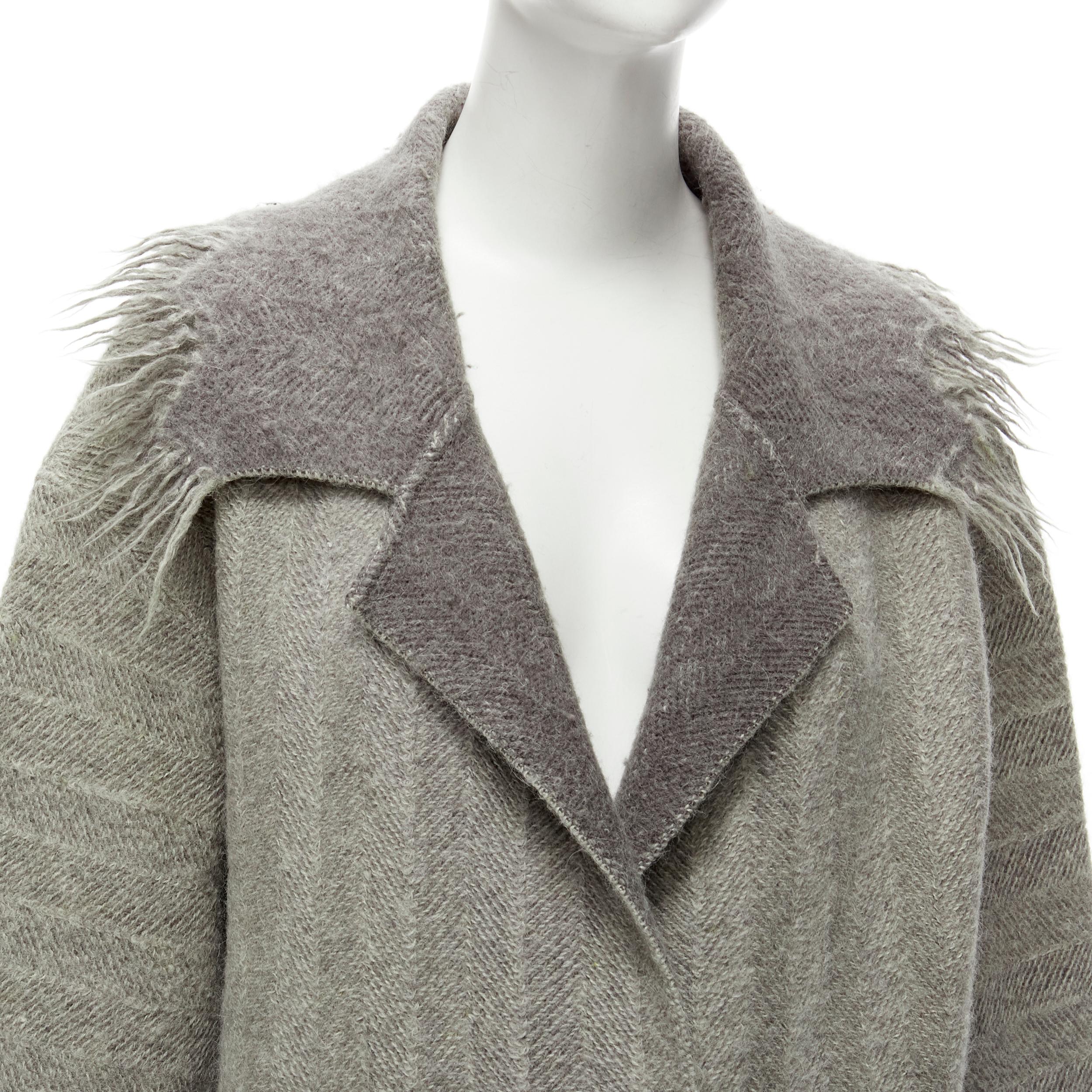 ISSEY MIYAKE Vintage 1992 Runway grey frayed edge wide collar wool coat M For Sale 3