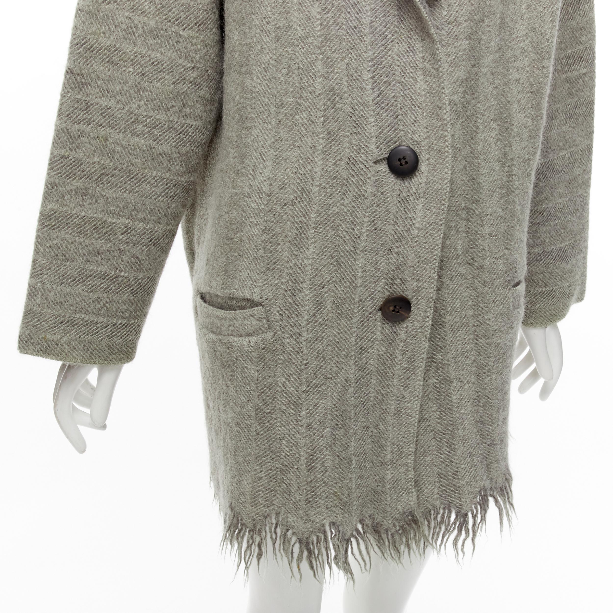 ISSEY MIYAKE Vintage 1992 Runway grey frayed edge wide collar wool coat M For Sale 4