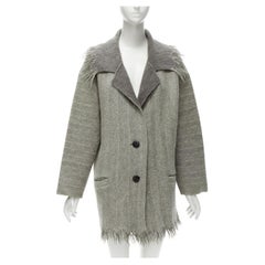 Issey Miyake Vintage 1992 Runway grigio con bordi sfrangiati e colletto largo in lana M