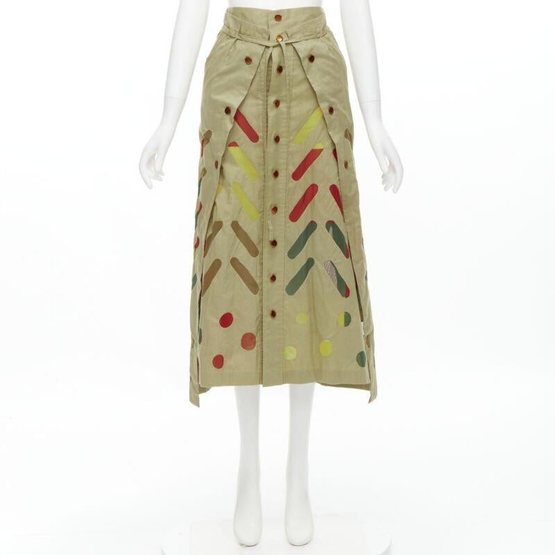 ISSEY MIYAKE Vintage beige hand stitched colourful sheer panel skirt M Rare For Sale 5