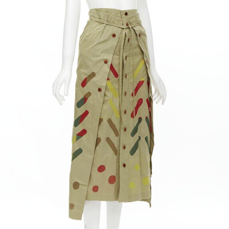 Beige ISSEY MIYAKE Vintage beige hand stitched colourful sheer panel skirt M Rare For Sale