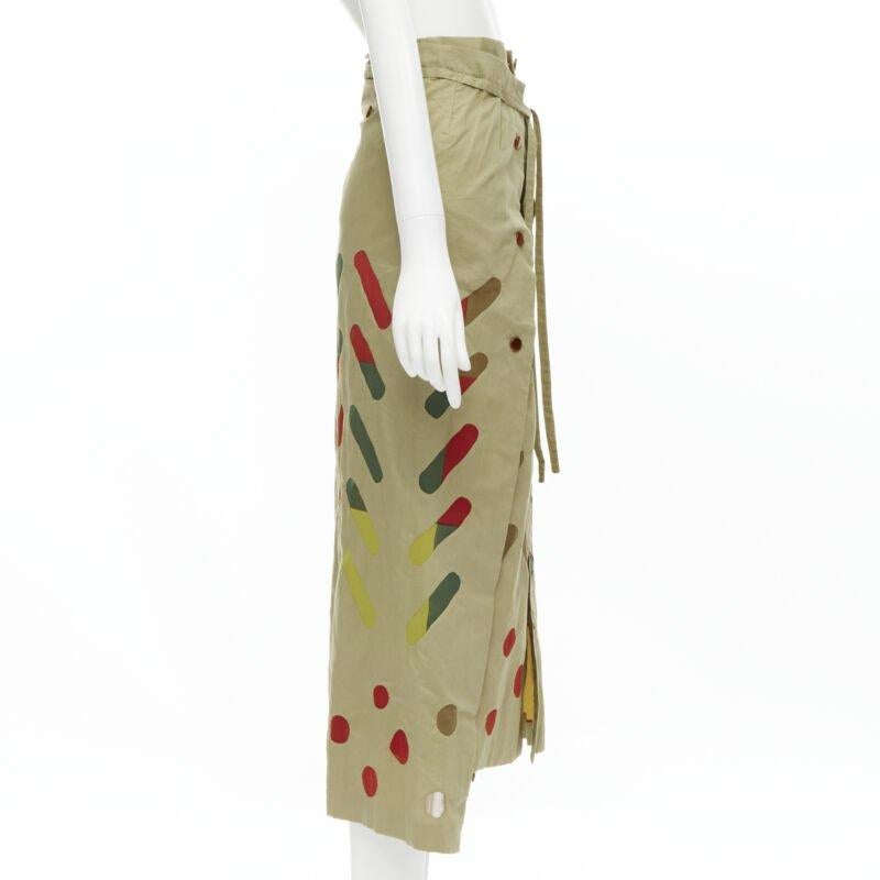 ISSEY MIYAKE Vintage beige hand stitched colourful sheer panel skirt M Rare In Excellent Condition For Sale In Hong Kong, NT