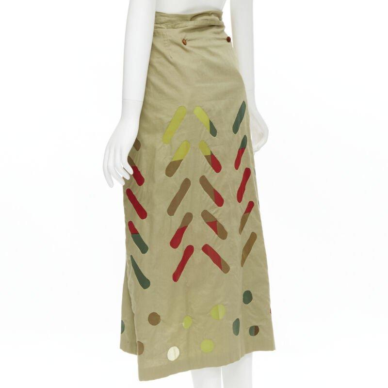 ISSEY MIYAKE Vintage beige hand stitched colourful sheer panel skirt M Rare For Sale 1