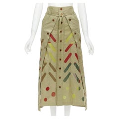 ISSEY MIYAKE Vintage beige hand stitched colourful sheer panel skirt M Rare