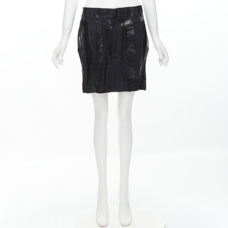 ISSEY MIYAKE Vintage black lacquered coating pleated mini skirt M Rare For Sale 5