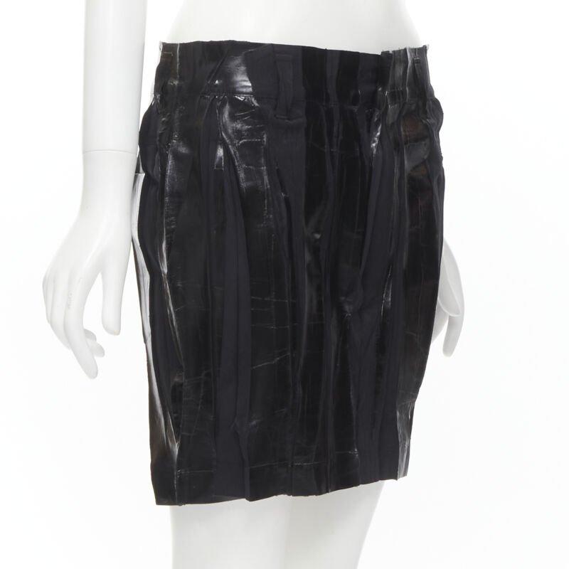 Black ISSEY MIYAKE Vintage black lacquered coating pleated mini skirt M Rare For Sale