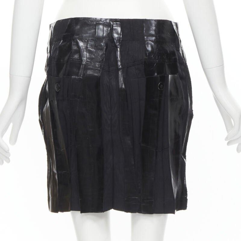 Women's ISSEY MIYAKE Vintage black lacquered coating pleated mini skirt M Rare For Sale