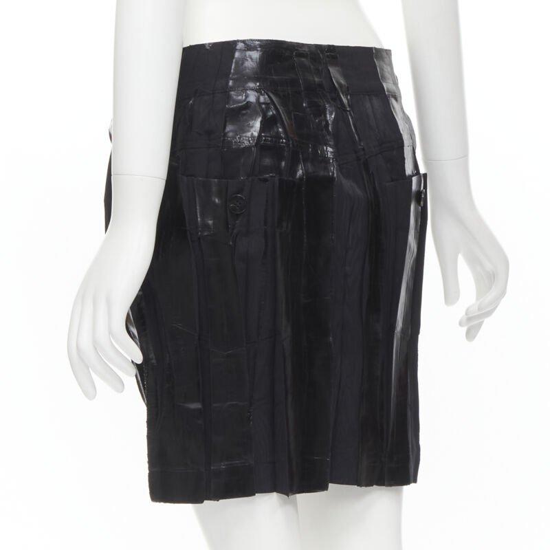 ISSEY MIYAKE Vintage black lacquered coating pleated mini skirt M Rare For Sale 1