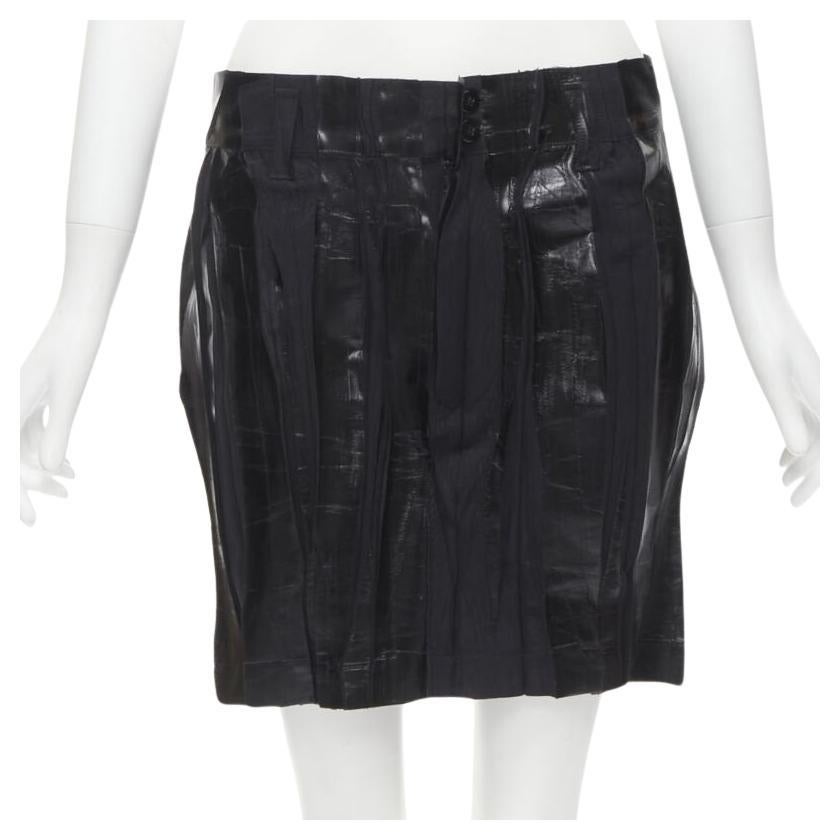 ISSEY MIYAKE Vintage black lacquered coating pleated mini skirt M Rare For Sale
