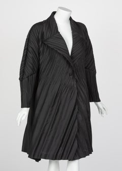 Issey Miyake Vintage Black Sculptural Pleated Cocoon Coat