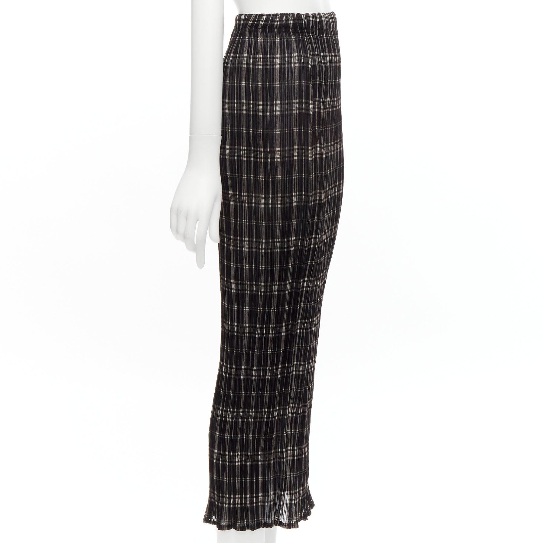Women's ISSEY MIYAKE Vintage black white plaid check elasticated crinkled midi skirt S