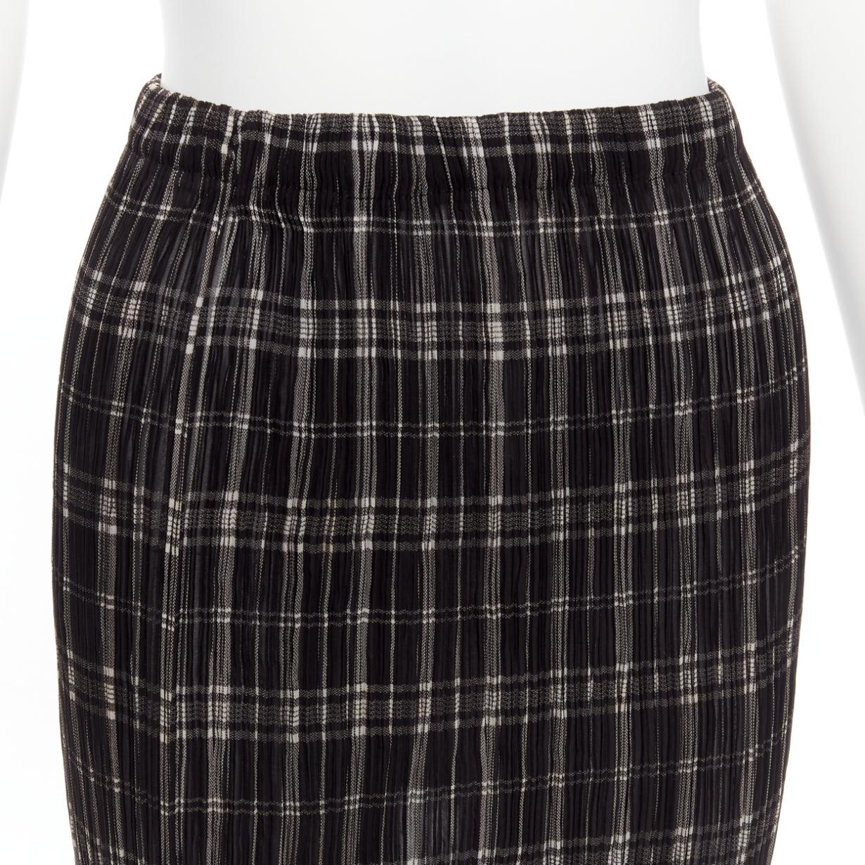 ISSEY MIYAKE Vintage black white plaid check elasticated crinkled midi skirt S 3