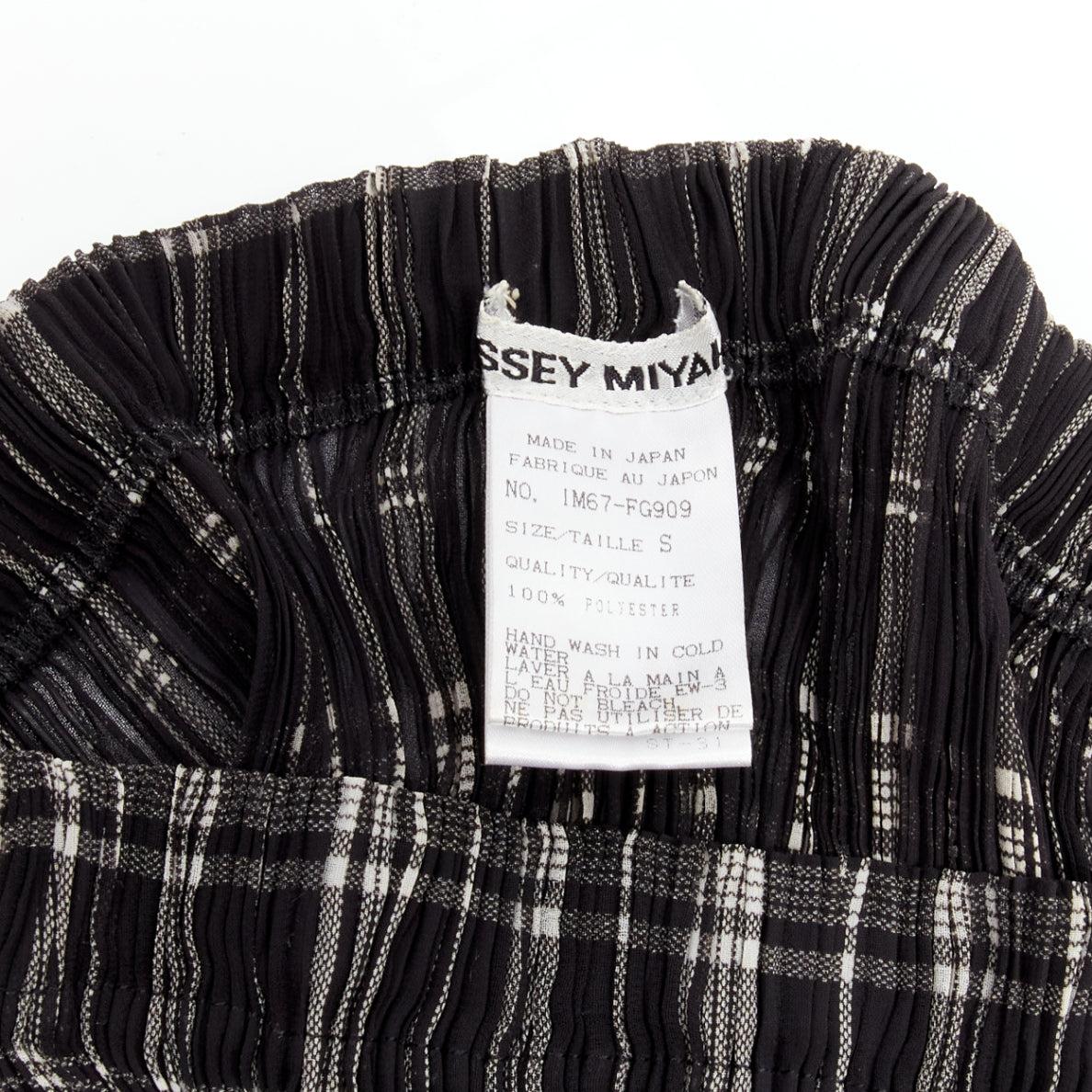 ISSEY MIYAKE Vintage black white plaid check elasticated crinkled midi skirt S 4